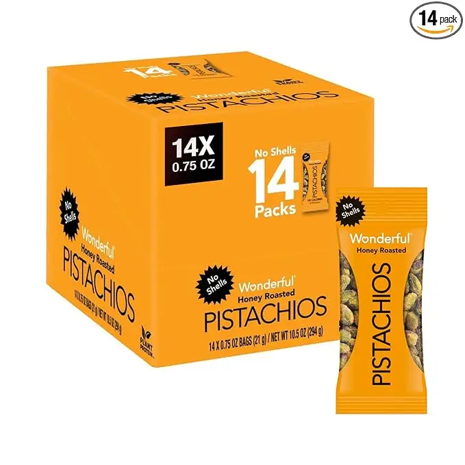 14 Pack Wonderful Pistachios No Shells, Honey Roasted