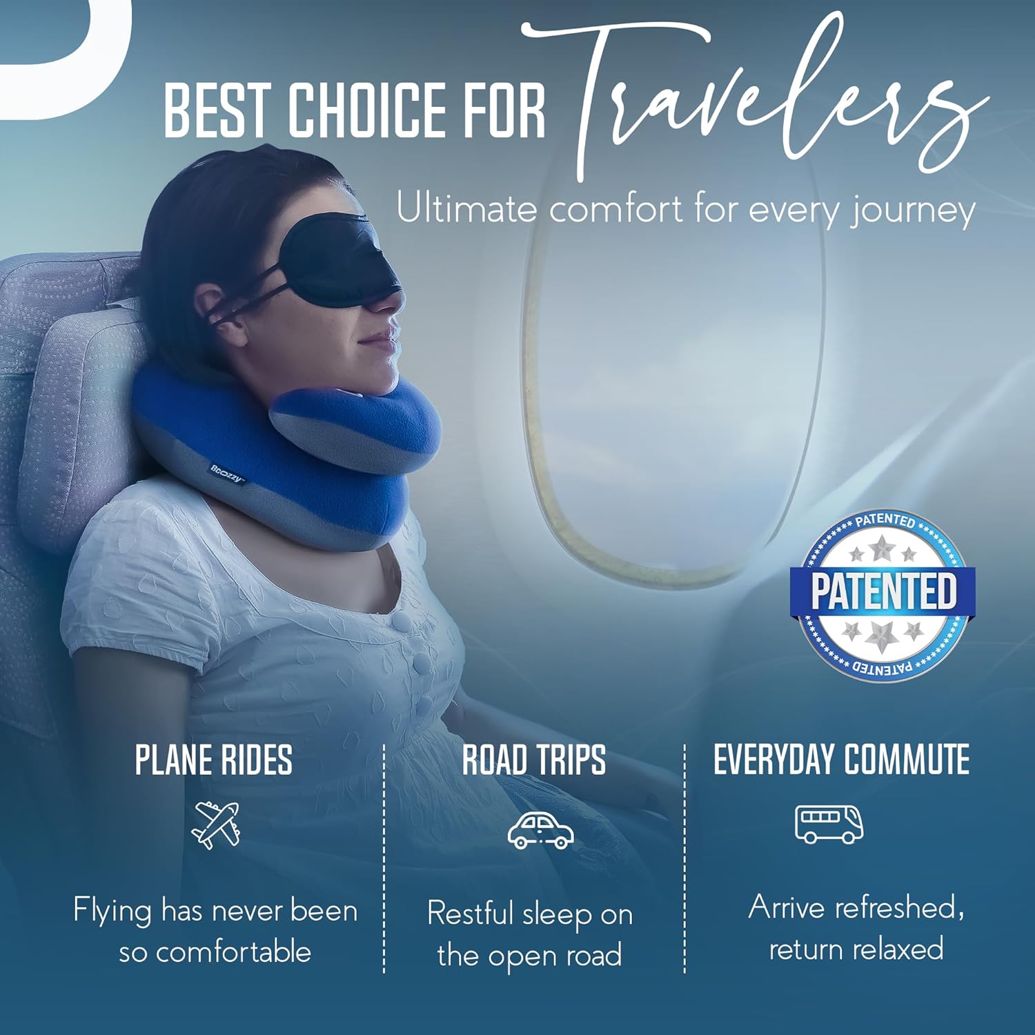 BCOZZY Travel Neck Pillow for Airplane – Patented Double Support for Head, Neck, and Chin. Best for Long Flights, Plane Sleeping, and Car Rides. Adjustable Size. Fully Washable. Carry Bag. Large, Gray - Image 4