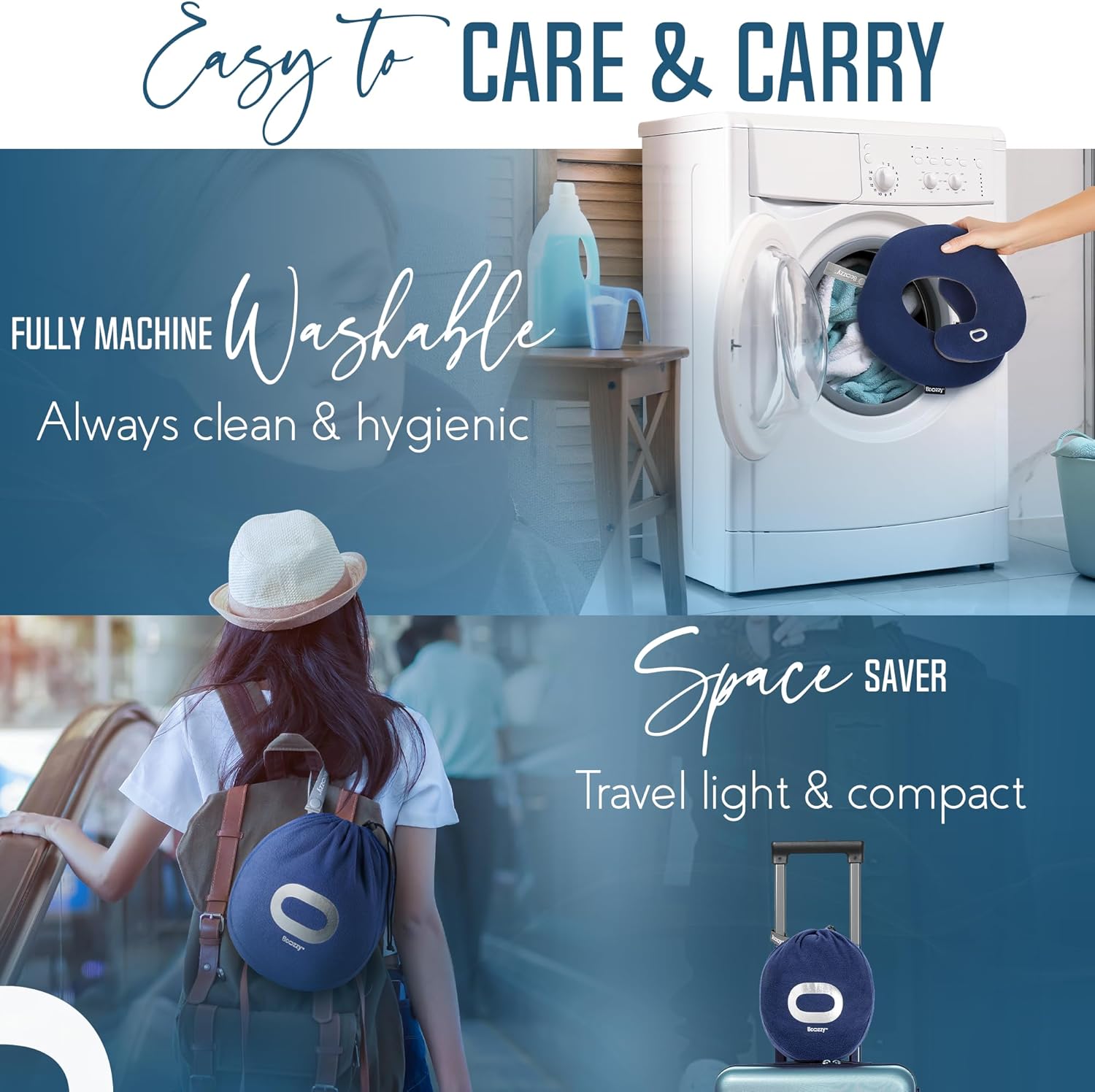 BCOZZY Travel Neck Pillow for Airplane – Patented Double Support for Head, Neck, and Chin. Best for Long Flights, Plane Sleeping, and Car Rides. Adjustable Size. Fully Washable. Carry Bag. Large, Gray - Image 6