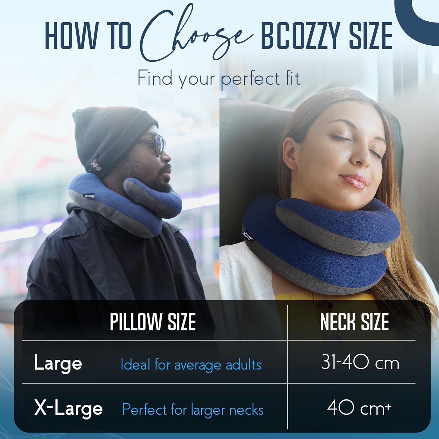 BCOZZY Travel Neck Pillow for Airplane – Patented Double Support for Head, Neck, and Chin. Best for Long Flights, Plane Sleeping, and Car Rides. Adjustable Size. Fully Washable. Carry Bag. Large, Gray - Image 8