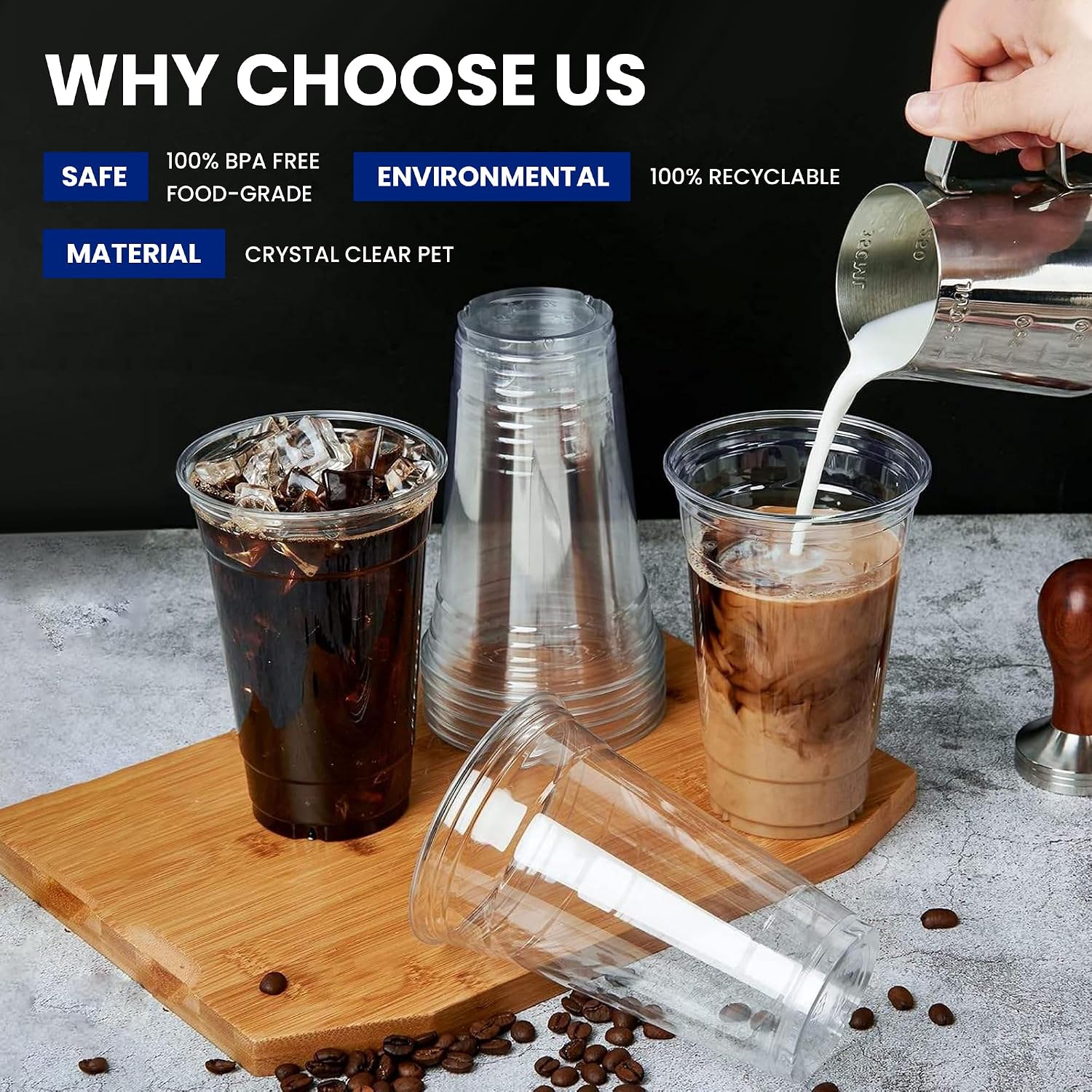 100 Pack 16 oz Clear Plastic Cups with Lids and Straws, Organized Dispenser Box, Heavy Duty Disposable Iced Coffee Cups, Crystal Clear Smoothie To Go Cups, PET, BPA Free - Image 4