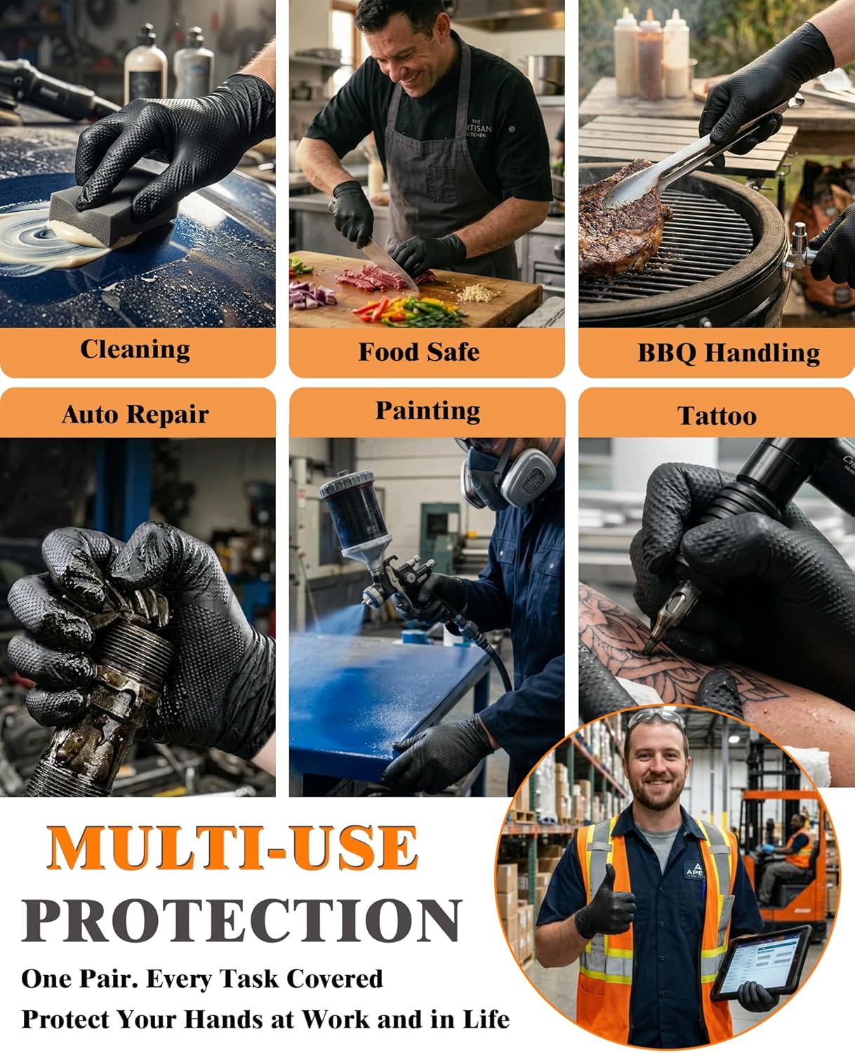 wcy Black 9 Mil Heavy Duty Nitrile Gloves XL, 800 Counts, Diamond Texture, Latex & Powder Free, Chemical Resistant Disposable Rubber Gloves for Mechanics, Automotive, Industrial & Food Handling - Image 2