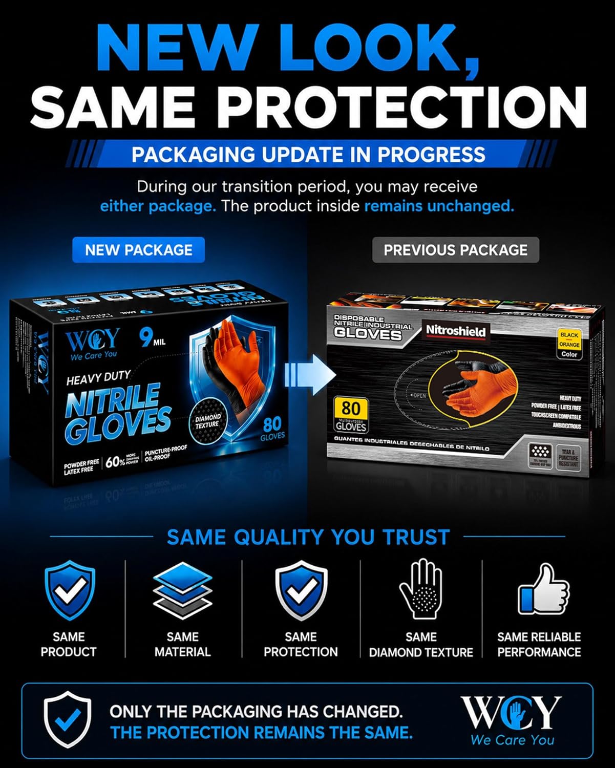 wcy Black 9 Mil Heavy Duty Nitrile Gloves XL, 800 Counts, Diamond Texture, Latex & Powder Free, Chemical Resistant Disposable Rubber Gloves for Mechanics, Automotive, Industrial & Food Handling - Image 3