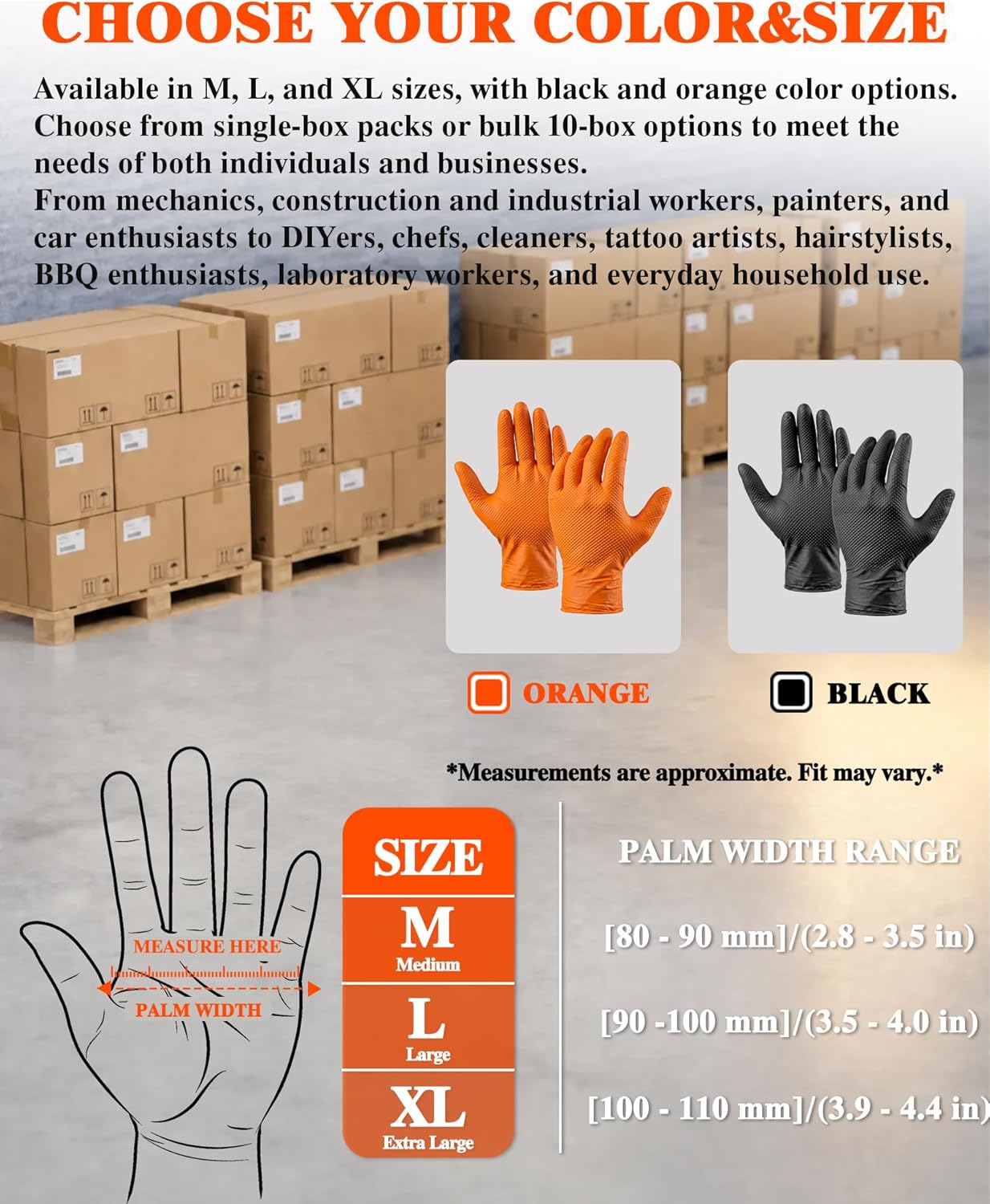 wcy Black 9 Mil Heavy Duty Nitrile Gloves XL, 800 Counts, Diamond Texture, Latex & Powder Free, Chemical Resistant Disposable Rubber Gloves for Mechanics, Automotive, Industrial & Food Handling - Image 6