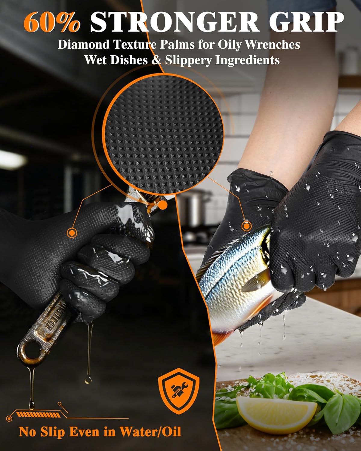 wcy Black 9 Mil Heavy Duty Nitrile Gloves XL, 800 Counts, Diamond Texture, Latex & Powder Free, Chemical Resistant Disposable Rubber Gloves for Mechanics, Automotive, Industrial & Food Handling - Image 7