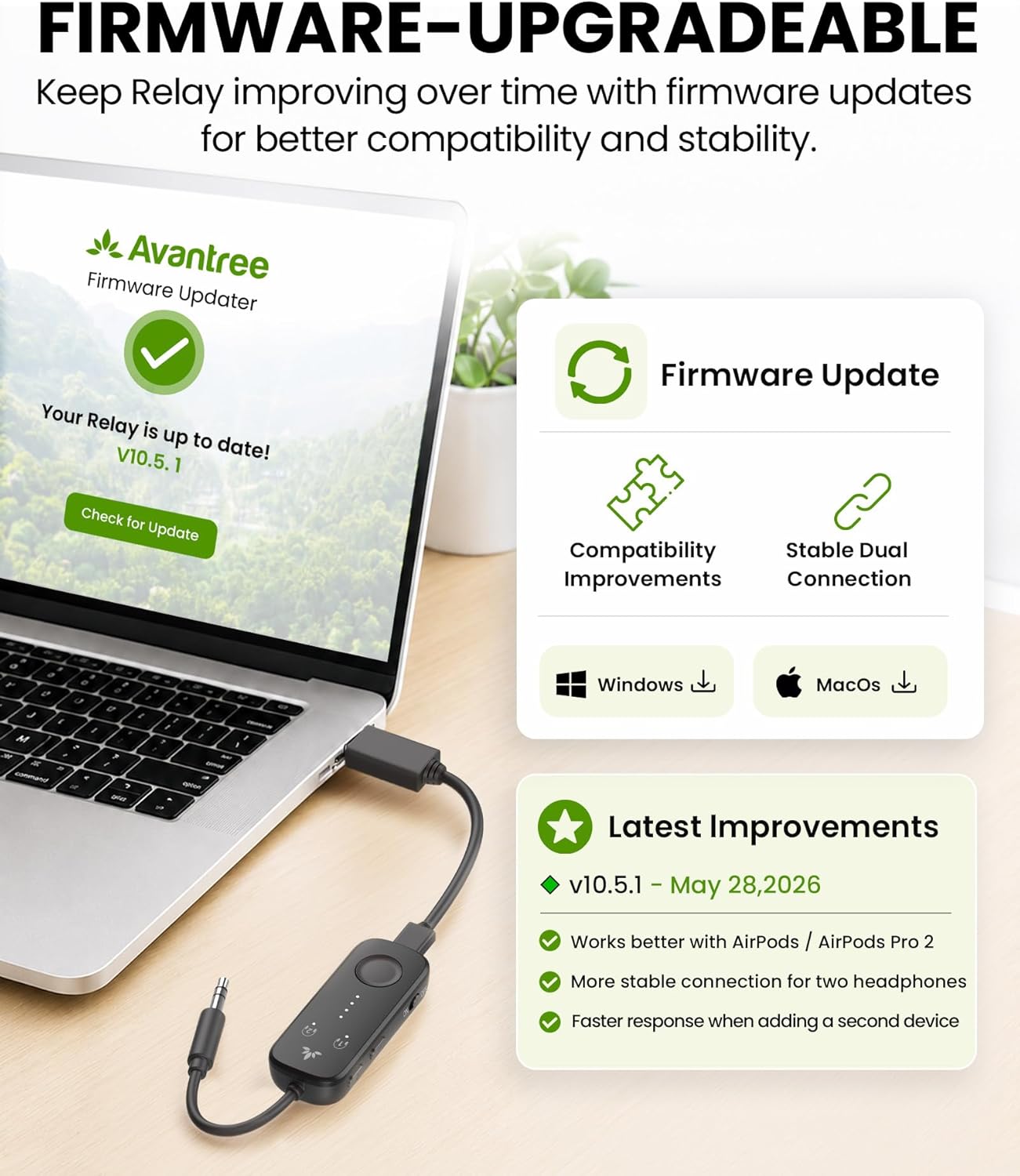 Avantree Relay – Airplane Bluetooth Adapter for 2 AirPods or Headphones | Future-Proof Firmware Upgradable, Qualcomm aptX Adaptive, 25H Battery, 3.5mm AUX Transmitter for Flight Travel & Gym - Image 5