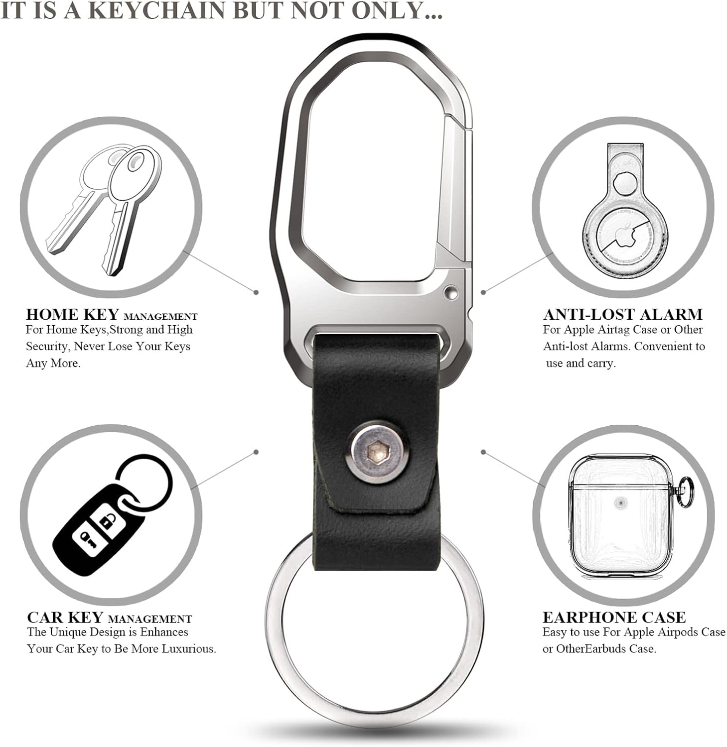Car Keychain Carabiner Leather Key Ring Clip Key Chain for Men and Women - Image 4