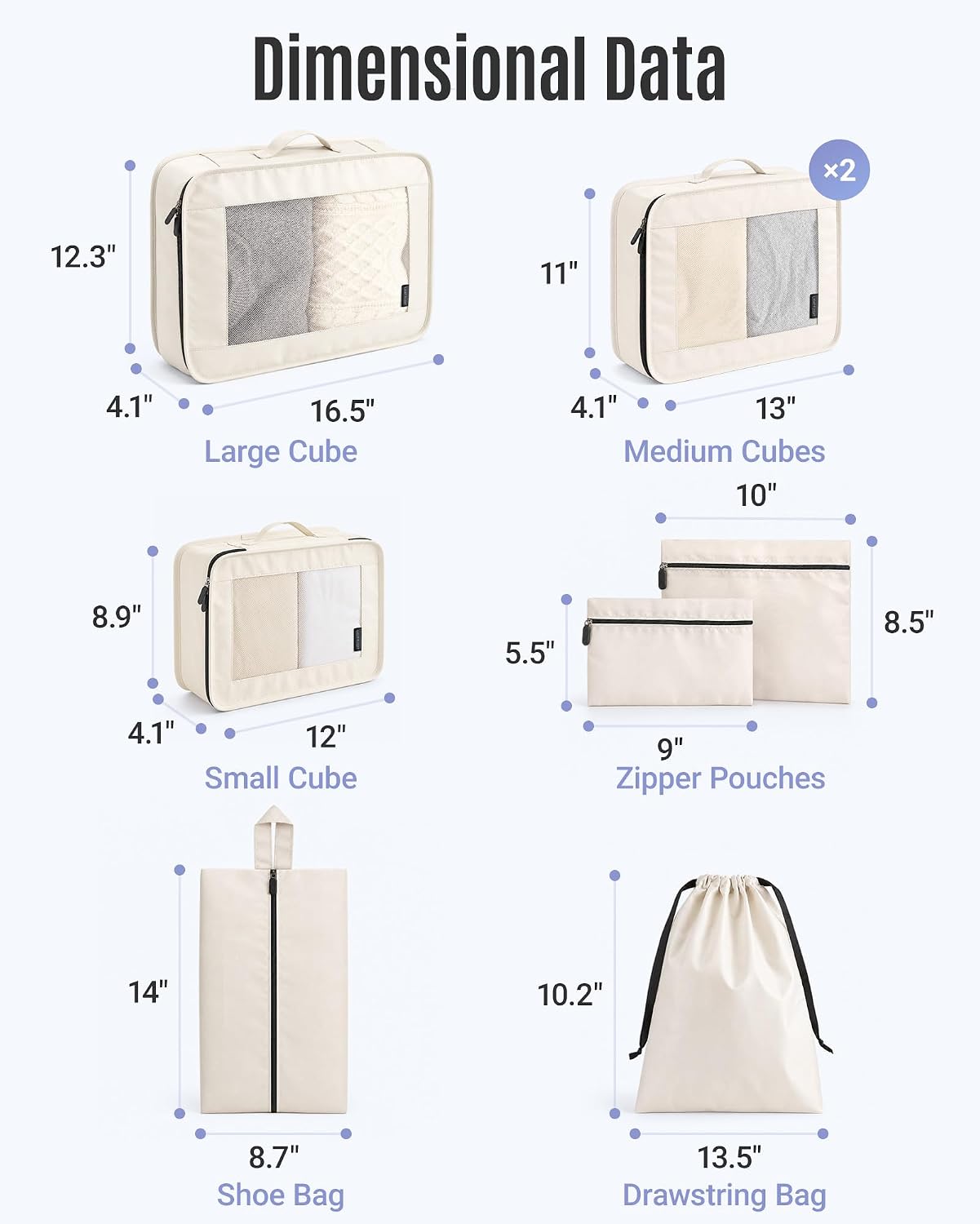 LIGHT FLIGHT 8 Set Packing Cubes for Travel, Durable Travel Essentials for Cruish Ship, Suitcase Organizer Packing Bags (8-Pack 1L+2M+1S+1Shoe bag+2Toiletry Bags+1Laundry Bag) - Image 6