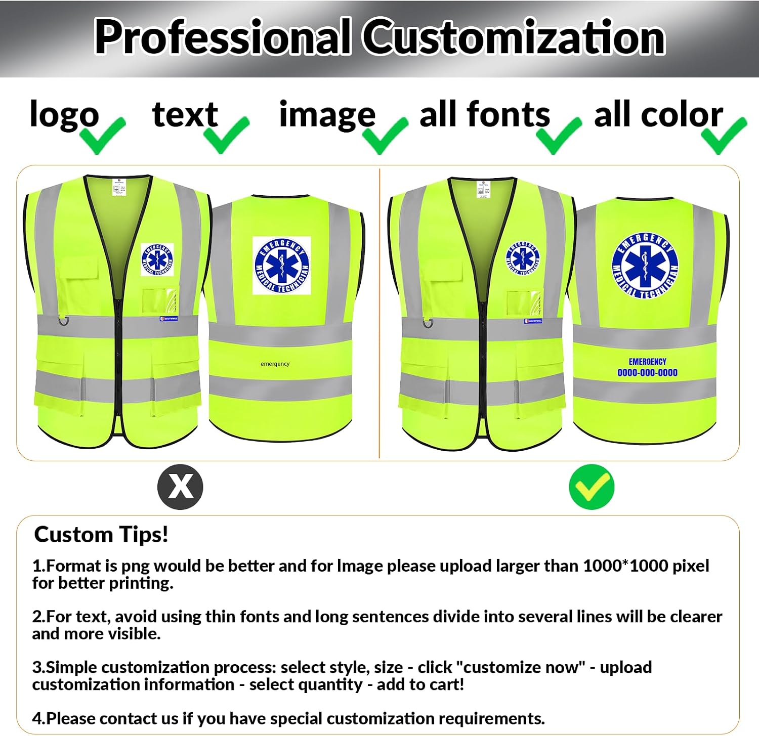 BeautyWill Custom Safety Vest logo Visibility Reflective Vest Class 2 Hi Vis Security Construction Work Vest - Image 2