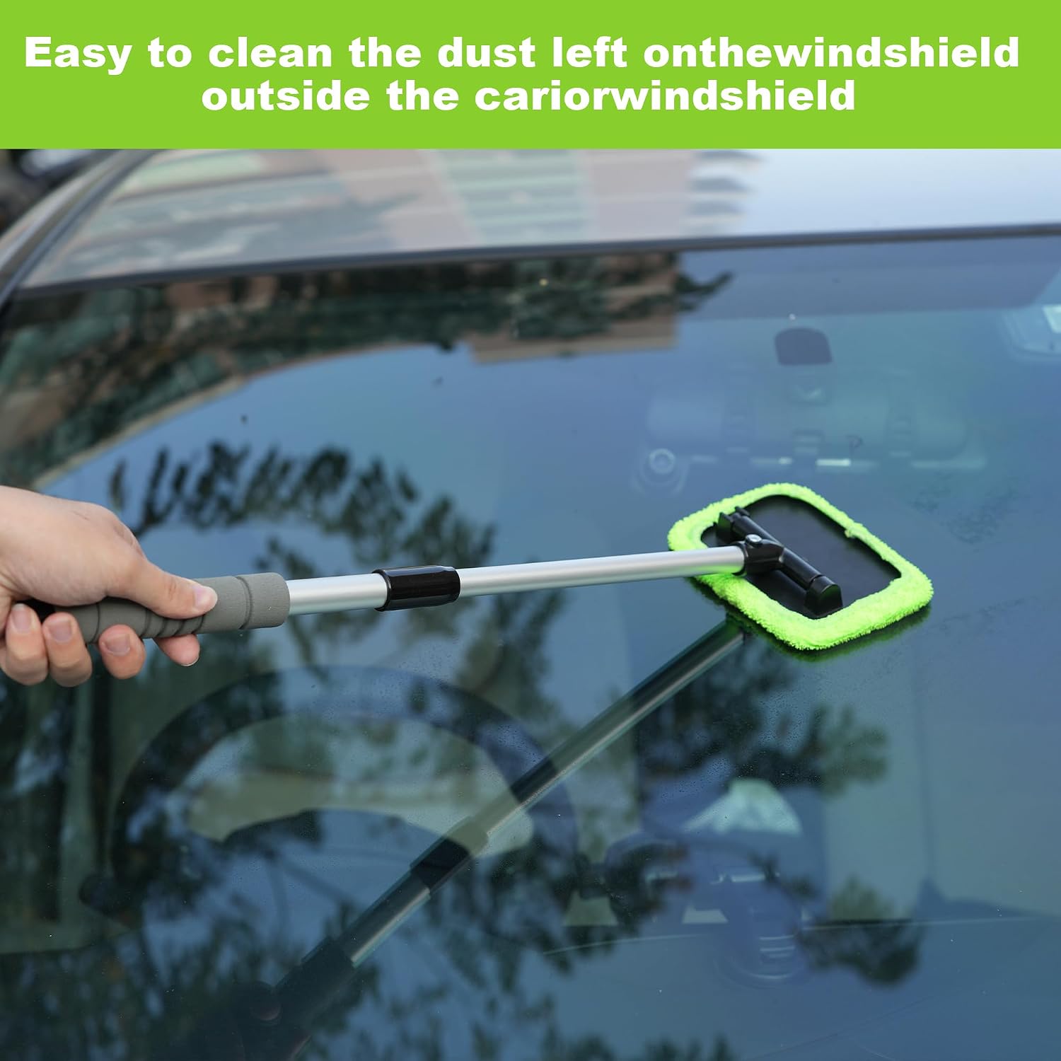 XINDELL Windshield Cleaner Tool – Car Window Cleaning Tool 22inch Extendable Long Handle for Easy Cleaning, 9pcs Reusable Microfiber Pads, Streak-Free Interior & Exterior Auto Glass Cleaner (Green) - Image 6