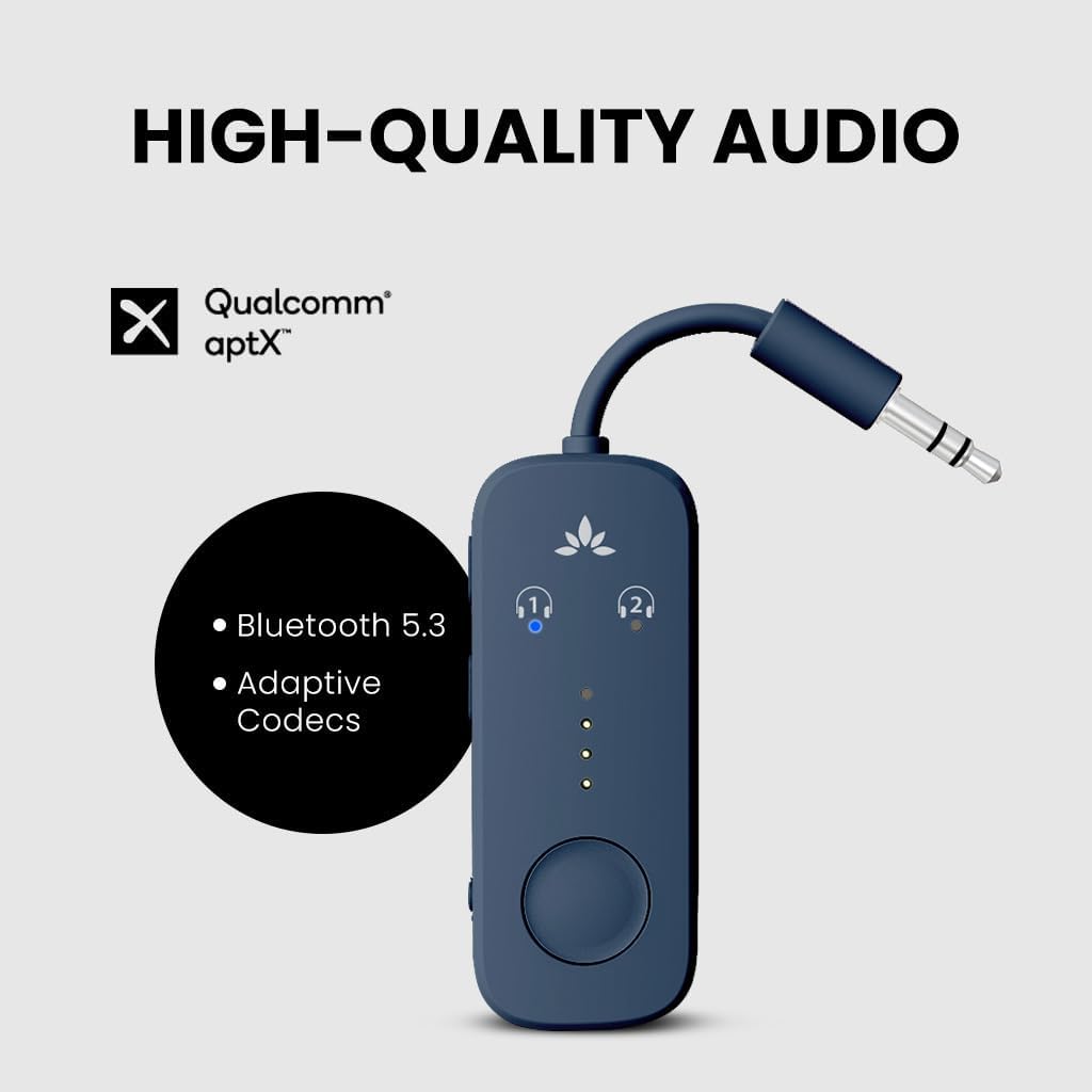 Avantree Relay – Airplane Bluetooth Adapter for 2 AirPods or Headphones | Future-Proof Firmware Upgradable, Qualcomm aptX Adaptive, 25H Battery, 3.5mm AUX Transmitter for Flight Travel & Gym - Image 4