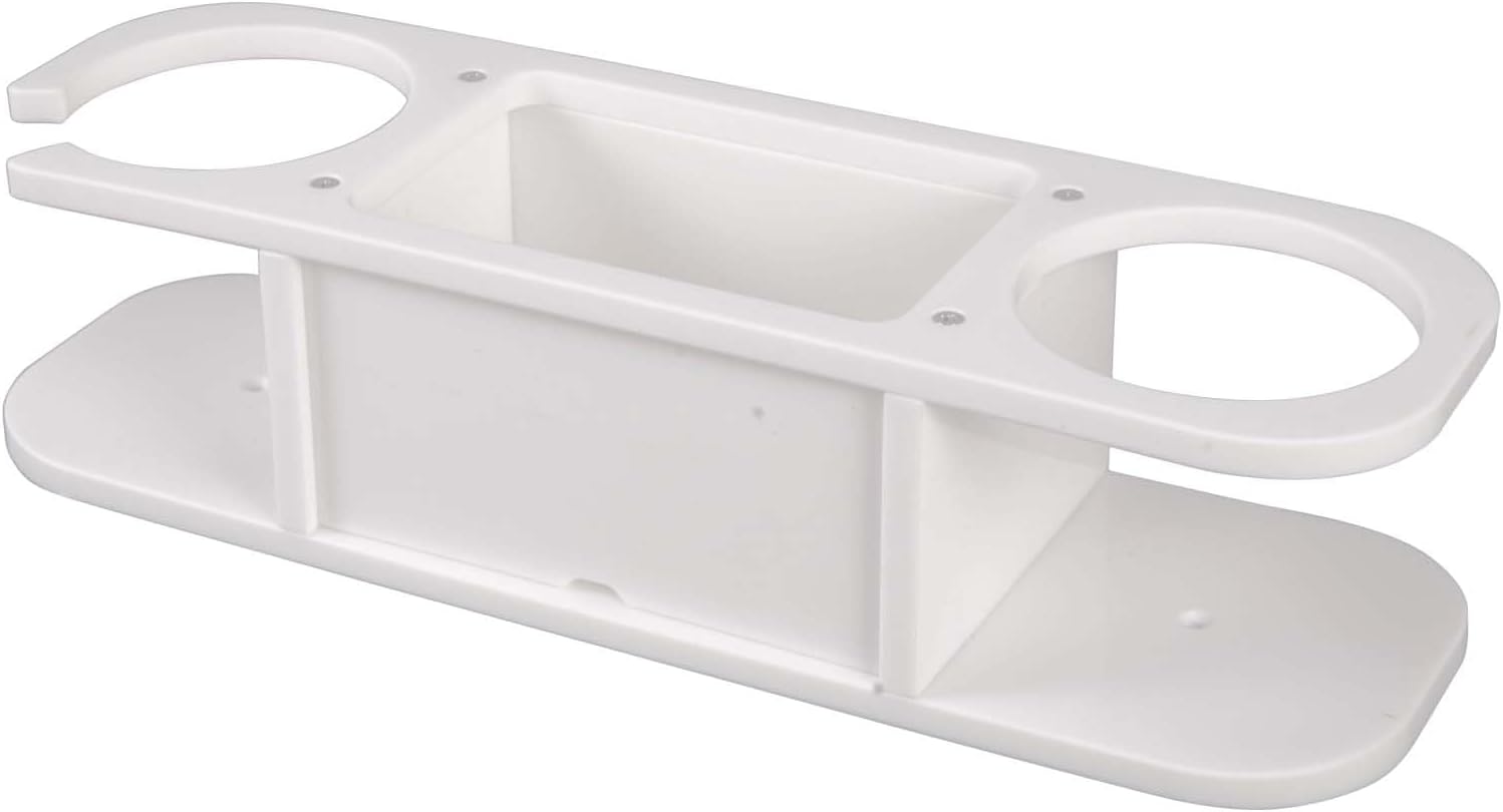 Marine Cup Holder with Storage - Reinforced Stainless Steel Core (Anti-Warp) - Heavy Duty Boat Console Organizer Caddy - Fits Mugs, Tumblers & Phones - Drill-Free Adhesive or Screw Mount