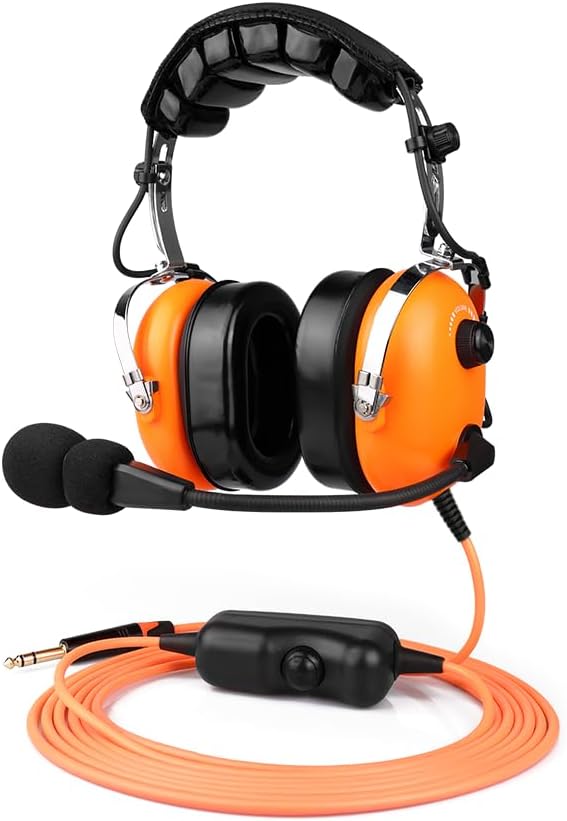 Aviation Ground Crew Headset, NC Mic, PTT, Comfort Pads, 6ft Cord w/ Plug