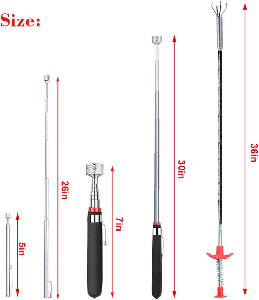 4 Pack Telescoping Magnet Pick-up Tool Set - Retrieving Pickup Tools,Extendable Pick Up Tools,Bendable Spring Magnet Stick,Flexible Extra Long Reach Bendable Curve Grabber with 4 Claws - Image 4