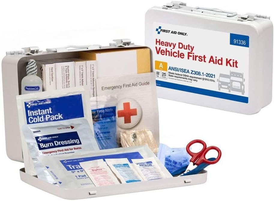 First Aid Only 91336 25 Person ANSI 2021 Class A, Heavy Duty Vehicle Metal First Aid Kit