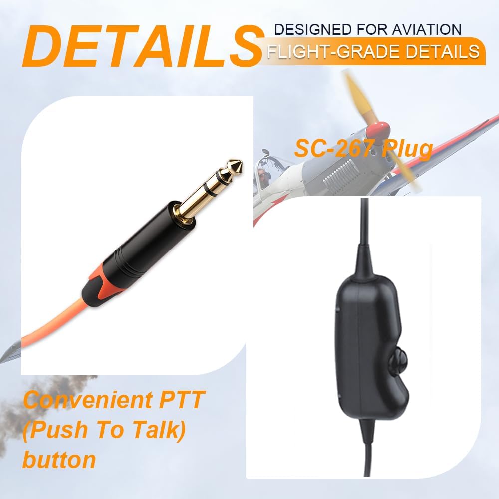 Aviation Ground Crew Headset, NC Mic, PTT, Comfort Pads, 6ft Cord w/ Plug - Image 3