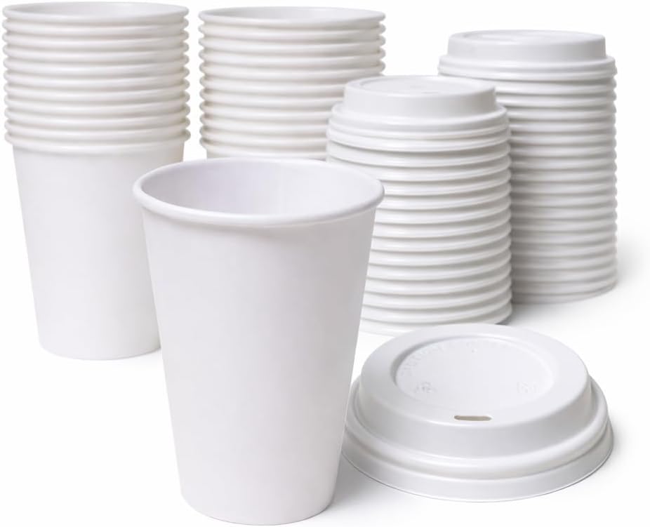 Sierra 8oz Disposable Paper Hot Cups with White Lids, 1000 Count White Coffee Cups & 1000 Count Sip-Through Lids for Coffee, Tea, Offices, Cafes & Restaurants
