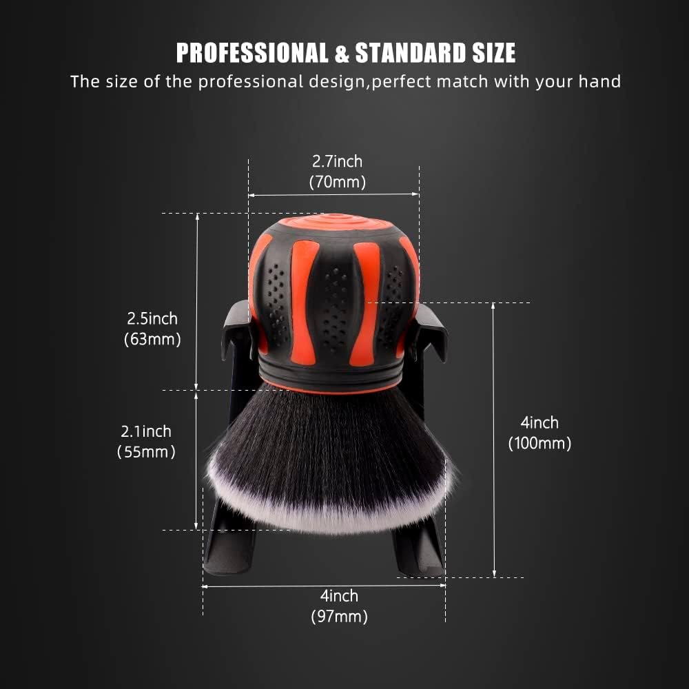 SPTA Ultra Soft Detailing Brush, Car Detail Brush, Orange Handle XL Synthetic Brush - Ultra Soft Bristles, Comes with Storage Rack, Covers Large Area Inside or Outside Vehicles - Image 2