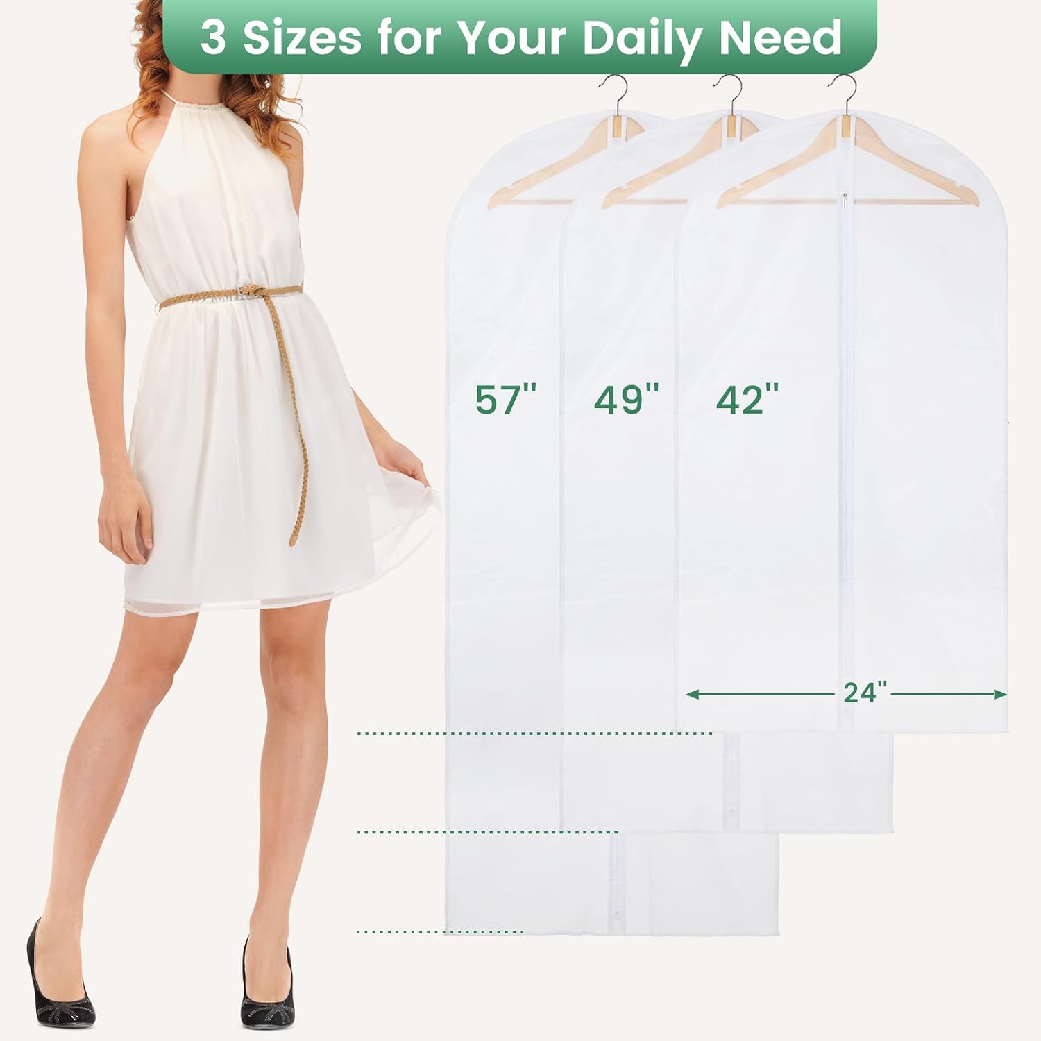 6 Pack Garment Bags for Hanging Clothes - Translucent Suit Bag for Closet Wardrobe Storage Travel - 24" x 42" - Image 3