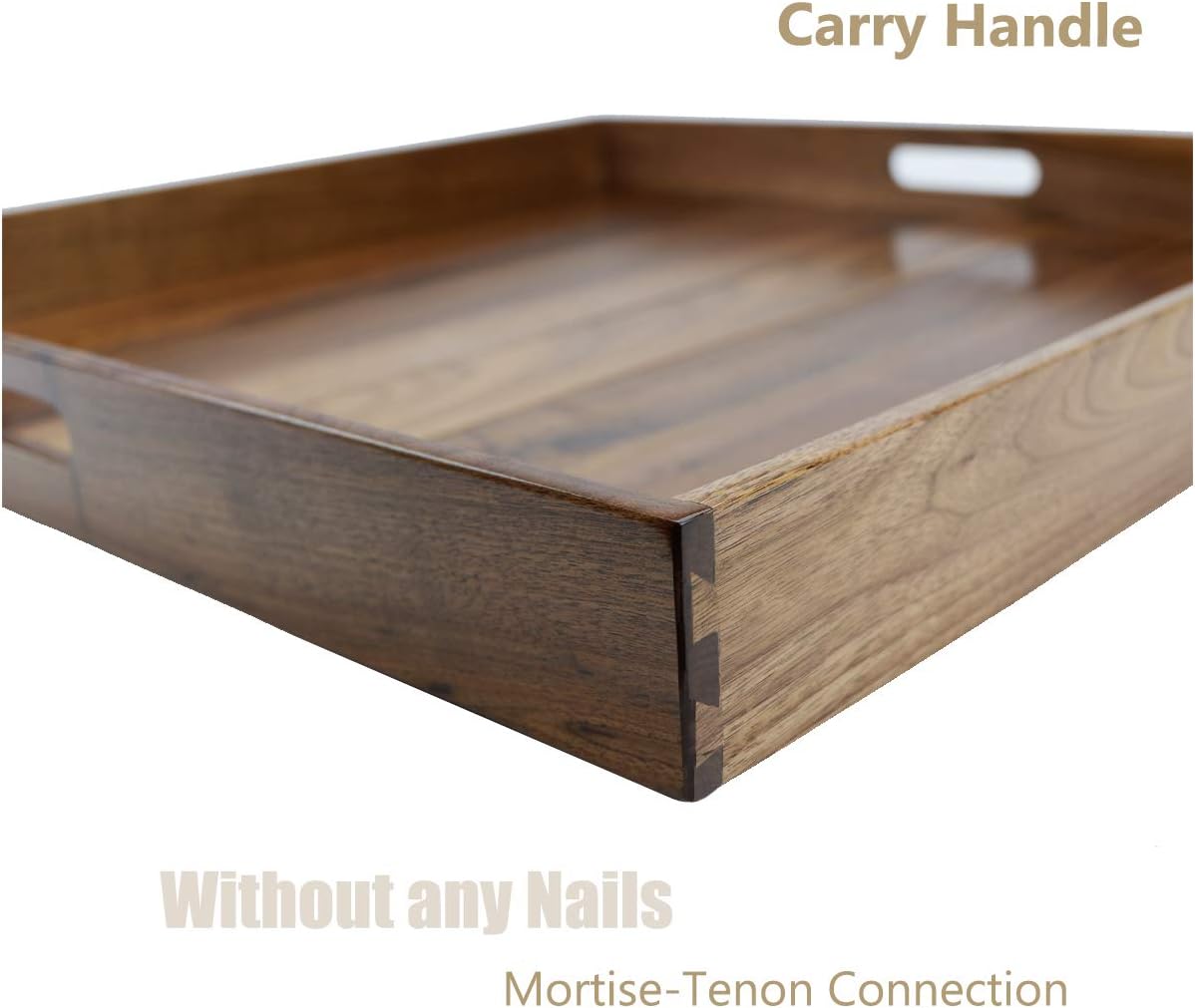 24 x 24 Inches Extra Large Square Black Walnut Wood Ottoman Tray with Handles, Serve Tea, Coffee or Breakfast in Bed, Classic Wooden Decorative Serving Tray - Image 3