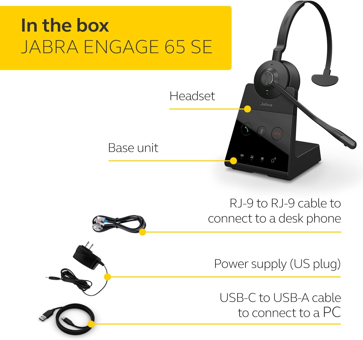 Jabra Engage 65 SE (Second Edition) Wireless Headset, Single-Ear – Telephone Headset with Industry-Leading Wireless Performance, Advanced Noise-Cancelling Microphone, All Day Battery Life - Black - Image 9