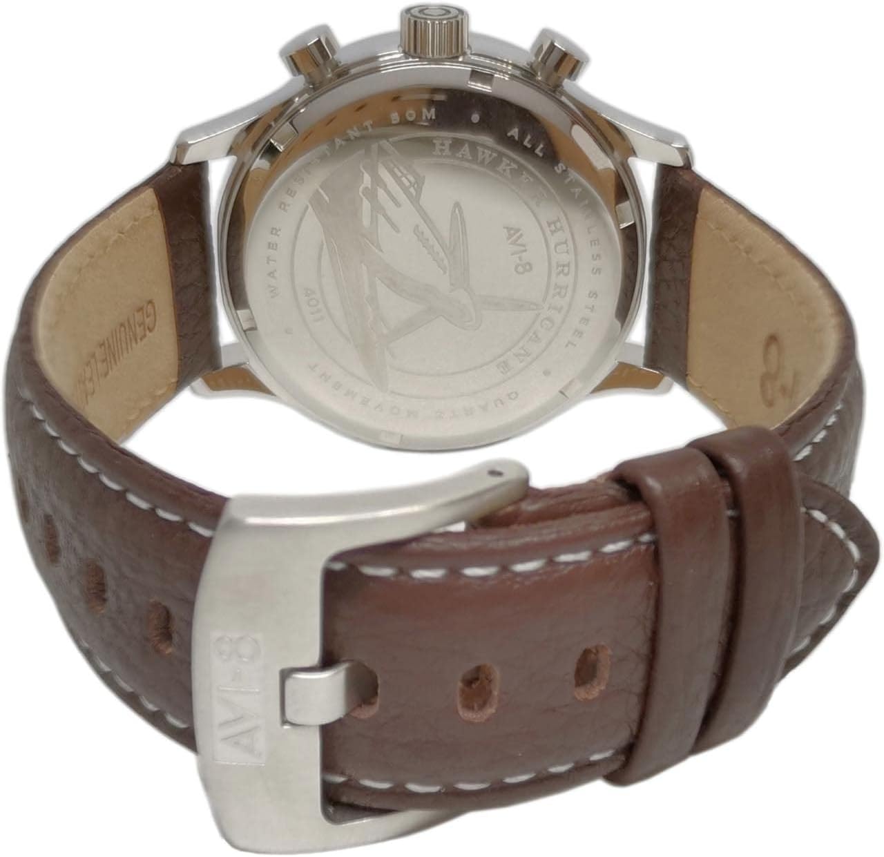 AVI-8 Hawker Hurricane Men's Pilot Watch – Classic Chronograph, Japanese Quartz Movement, Stainless Steel Case, Leather Strap, AV-4011 - Image 4