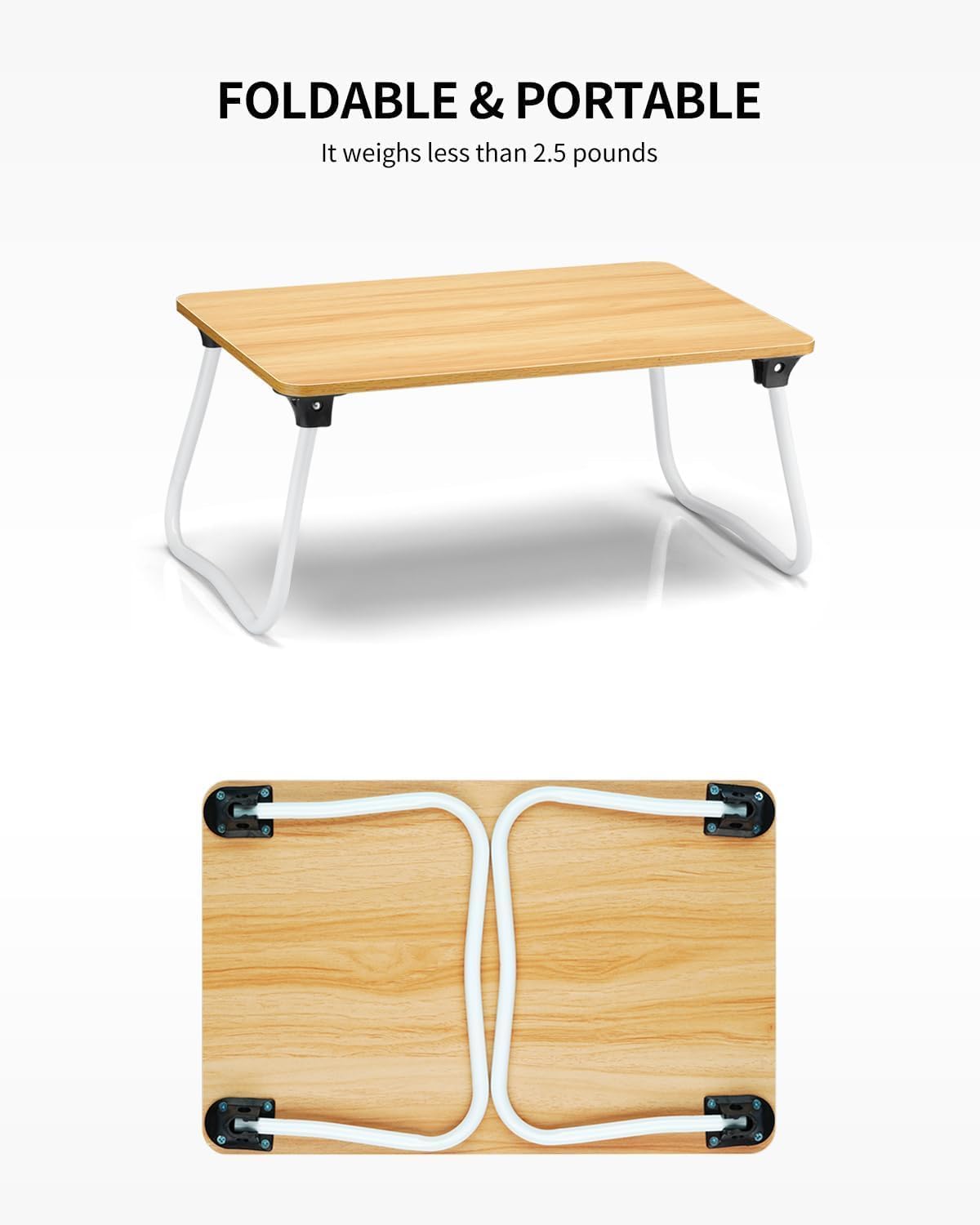 Ruxury Foldable Lap Desk Laptop Stand Bed Desk Table Tray, Breakfast Serving Tray, Portable & Lightweight Mini Table, Lap Tablet Desk for Sofa Couch Floor - Wood - Image 6