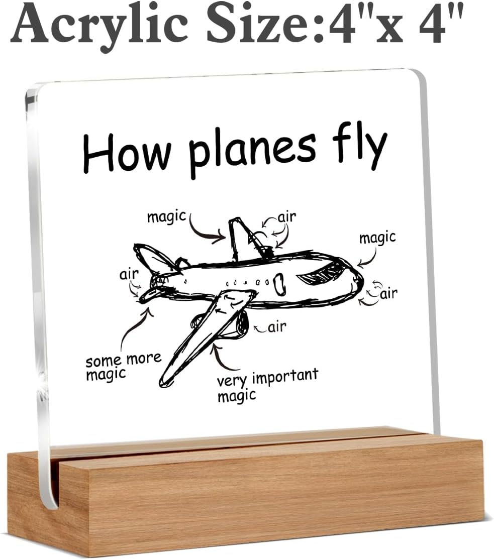 Pilot Gifts for Women Men, Aviation Gifts for Flight Attendants Captains Airplane Mechanic Aerospace Engineers, How Planes Fly Acrylic Plaque Desk Sign Decor 4 × 4 Inches - Image 2