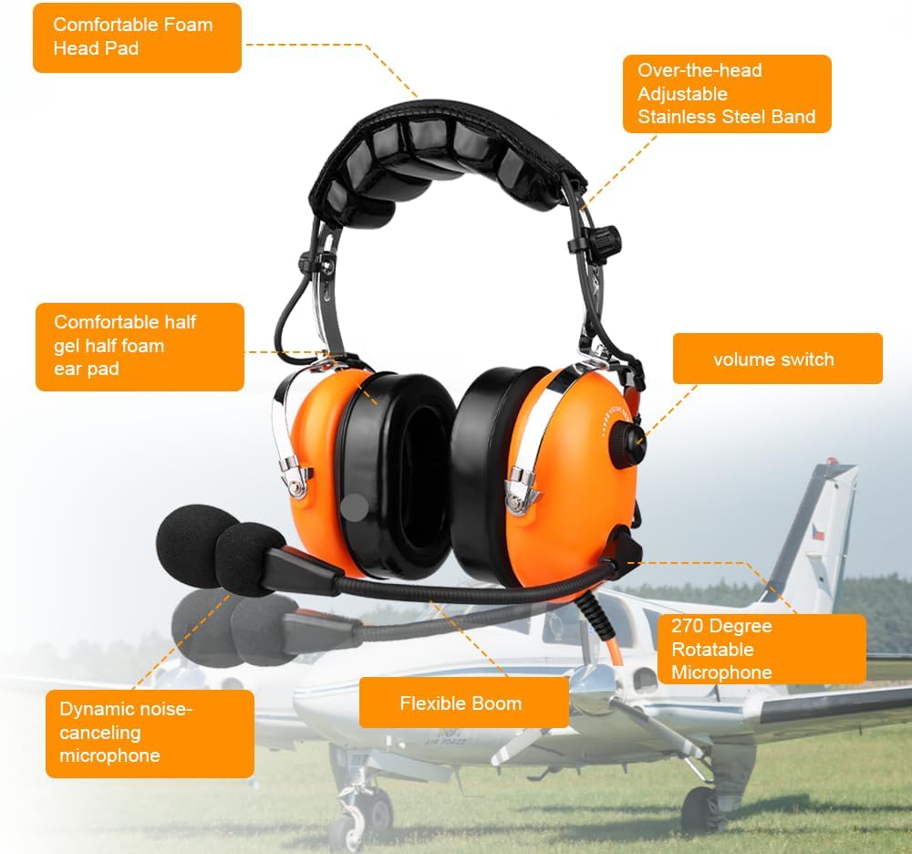 Aviation Ground Crew Headset, NC Mic, PTT, Comfort Pads, 6ft Cord w/ Plug - Image 2