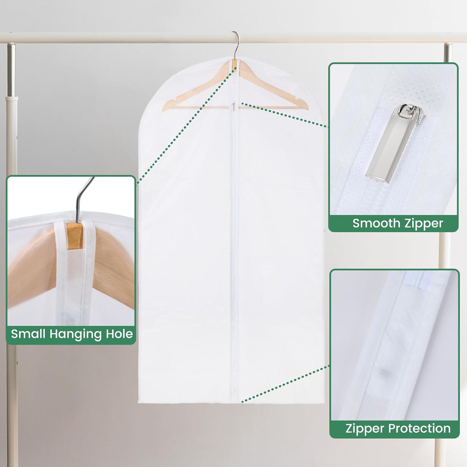 6 Pack Garment Bags for Hanging Clothes - Translucent Suit Bag for Closet Wardrobe Storage Travel - 24" x 42" - Image 4