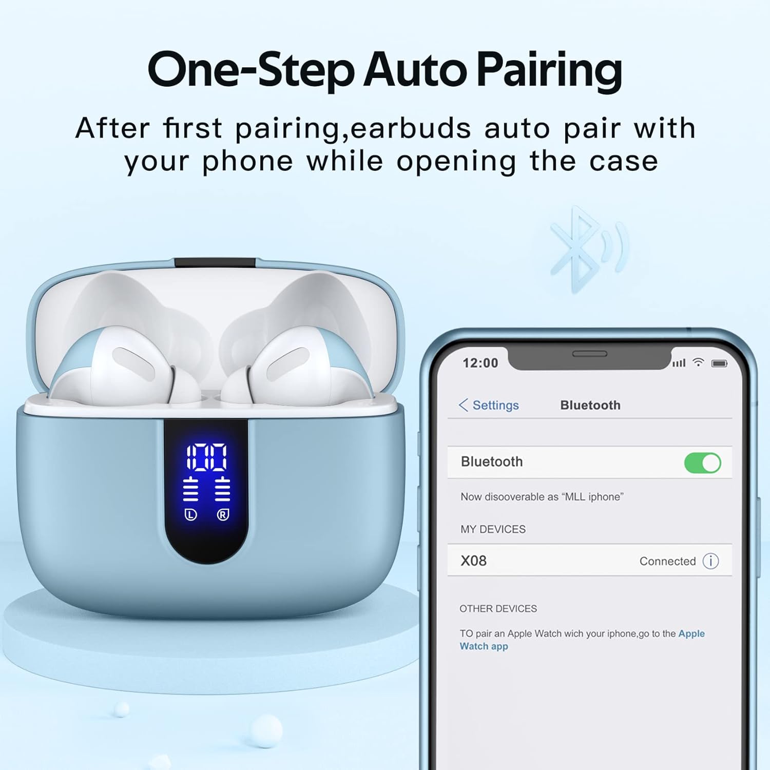 TAGRY Bluetooth Headphones True Wireless Earbuds 60H Playback LED Power Display Earphones with Wireless Charging Case IPX5 Waterproof in-Ear Ear buds with Mic for TV Smart Phone Laptop Computer Sports - Image 5
