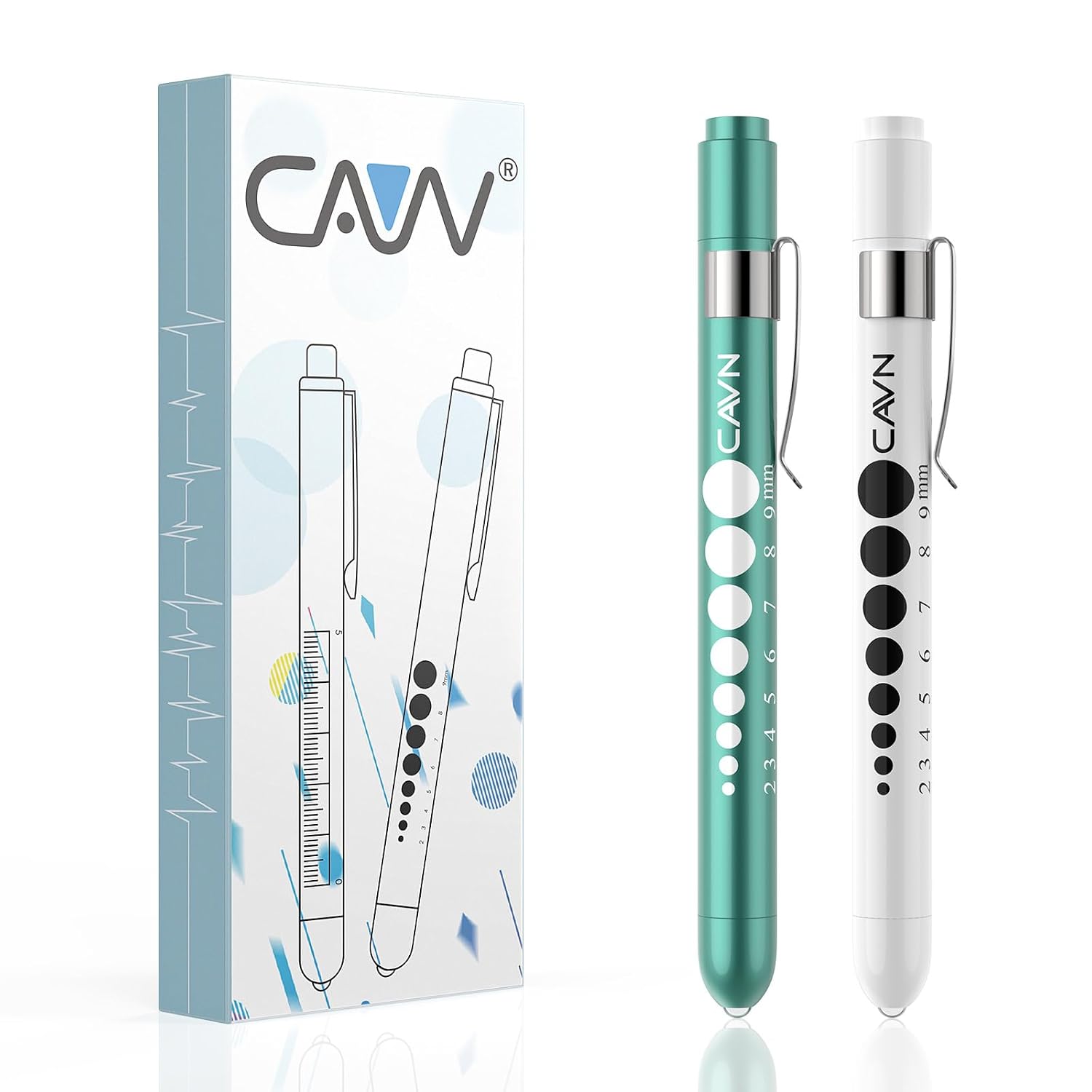 CAVN Pen Light with Pupil Gauge LED Penlight for Nurses Doctors, 2 Pcs Reusable Medical Penlight for Nursing Students (Teal/White) - Image 9