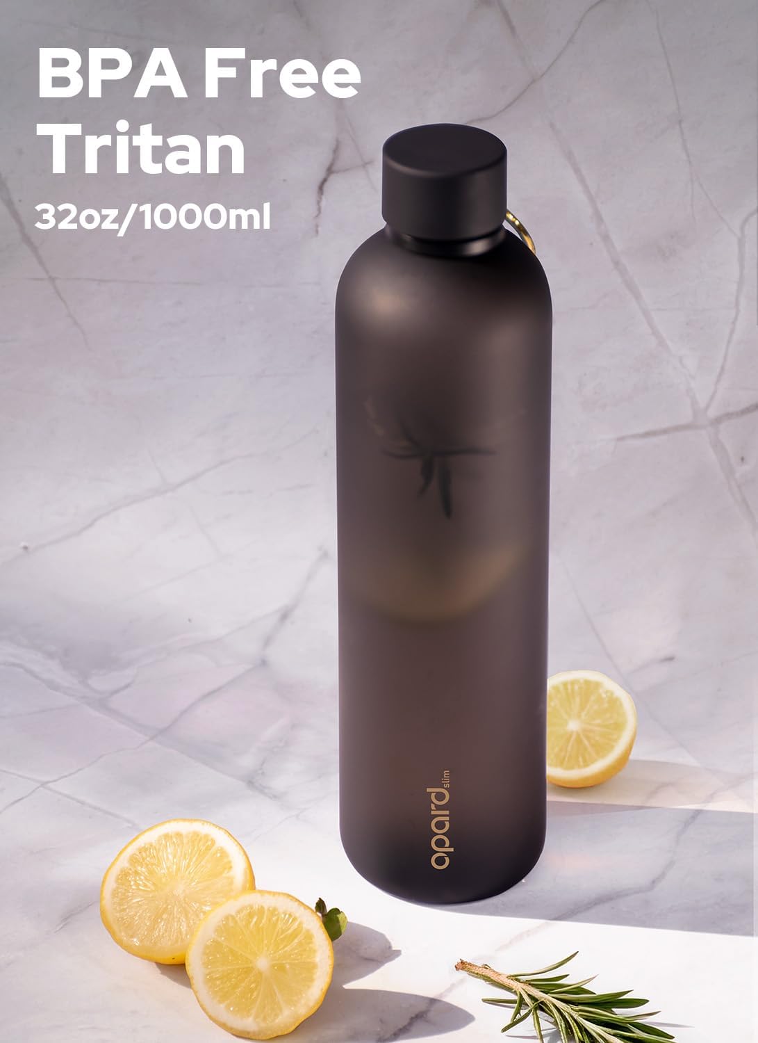 Opard Slim Water Bottle 32oz, Dishwasher Safe Plastic Water Bottle BPA-Free, Leakproof Screw Top, Charcoal Black, Reusable for Travel School Sport Gym Hiking - Image 5