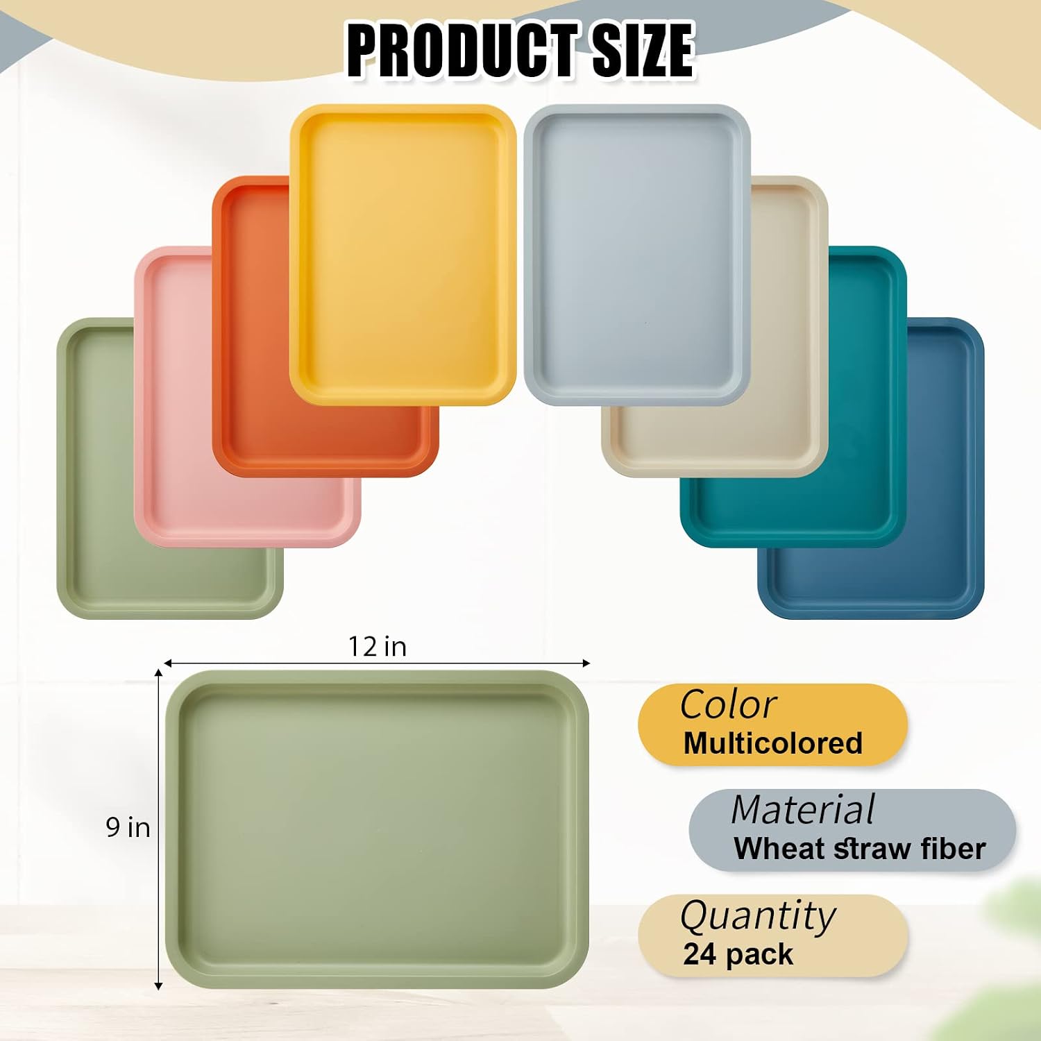 Mumufy 24 Pcs Plastic Fast Food Trays Bulk Colorful Restaurant Serving Trays Cafeteria Rectangular Plastic Serving Platter Grill for Kitchen Restaurant Coffee (Elegant Color) - Image 2