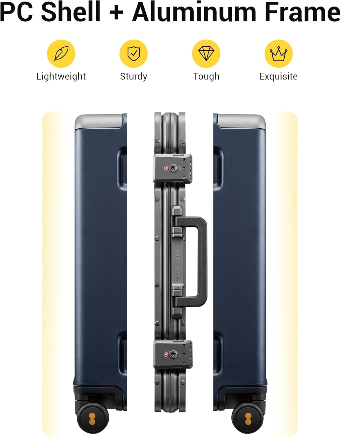 LEVEL8 Carry On Luggage Airline Approved Zipperless with Aluminum Frame, Hard Case Luggage with Spinner Wheels, Metal Travel Suitcase with Double Tsa Locks, 20 Inch, Blue - Image 3