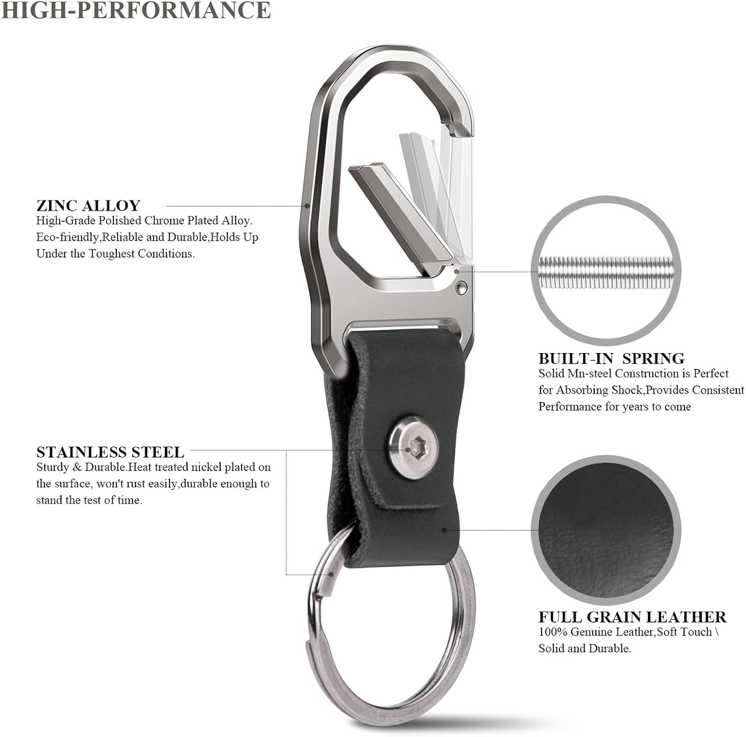 Car Keychain Carabiner Leather Key Ring Clip Key Chain for Men and Women - Image 3