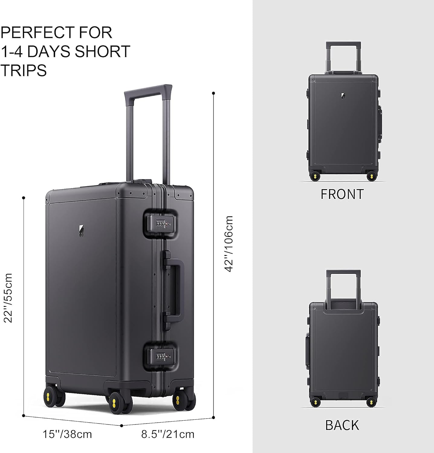 LEVEL8 Gibraltar Aluminum Zipperless Luggage 20 Inch, Hardside Carry on Suitcases with Wheels Tsa Lock, 8 Spinner Wheels, Dark Grey - Image 9