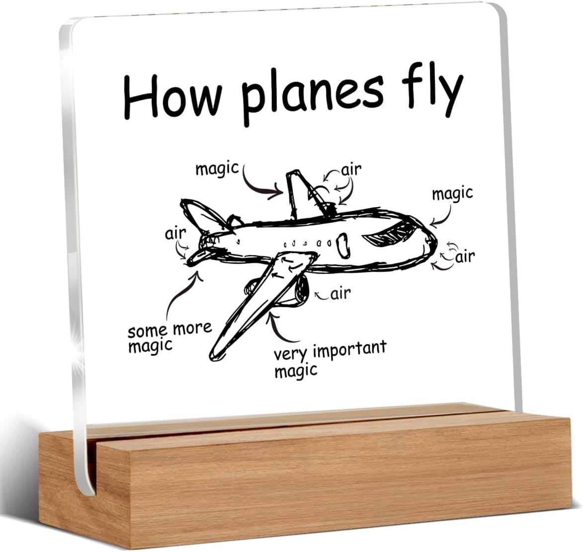 Pilot Gifts for Women Men, Aviation Gifts for Flight Attendants Captains Airplane Mechanic Aerospace Engineers, How Planes Fly Acrylic Plaque Desk Sign Decor 4 × 4 Inches