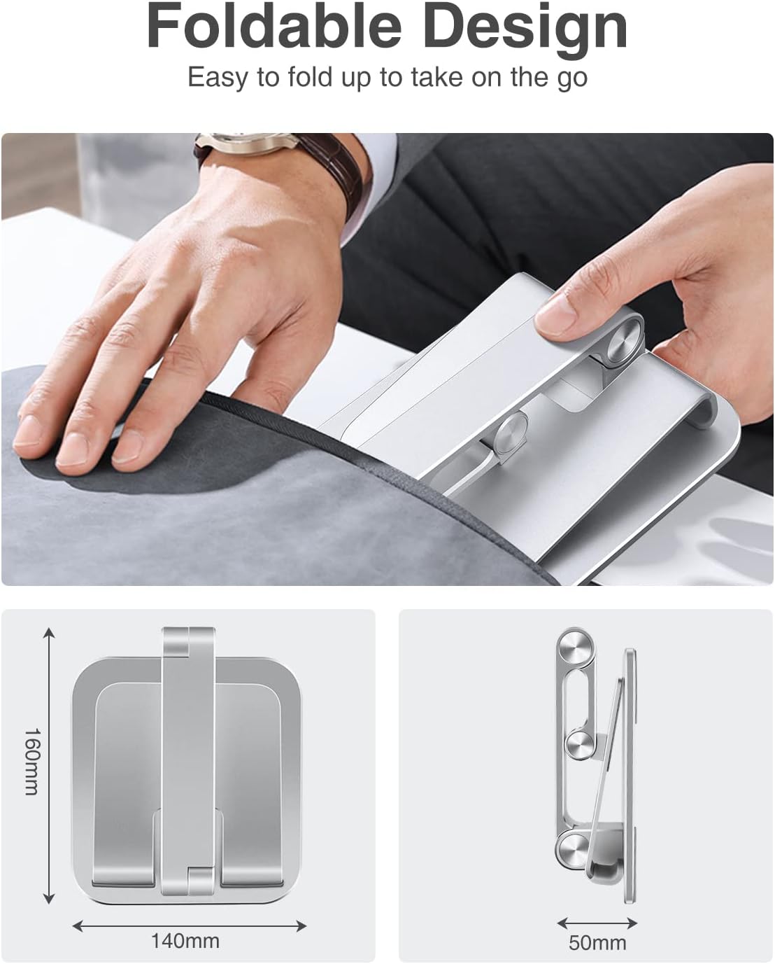 elitehood Aluminum iPad Stand, Adjustable Tablet Holder for Desk, Desktop Tablet Stand Dock for iPad Pro 12.9 11, Air Mini 4 5 and More 4-13.5 inches Tablets, Silver - Image 6