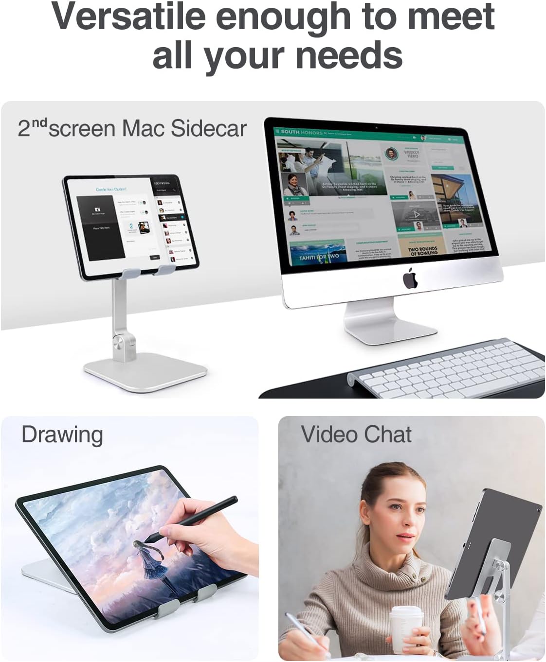 elitehood Aluminum iPad Stand, Adjustable Tablet Holder for Desk, Desktop Tablet Stand Dock for iPad Pro 12.9 11, Air Mini 4 5 and More 4-13.5 inches Tablets, Silver - Image 5