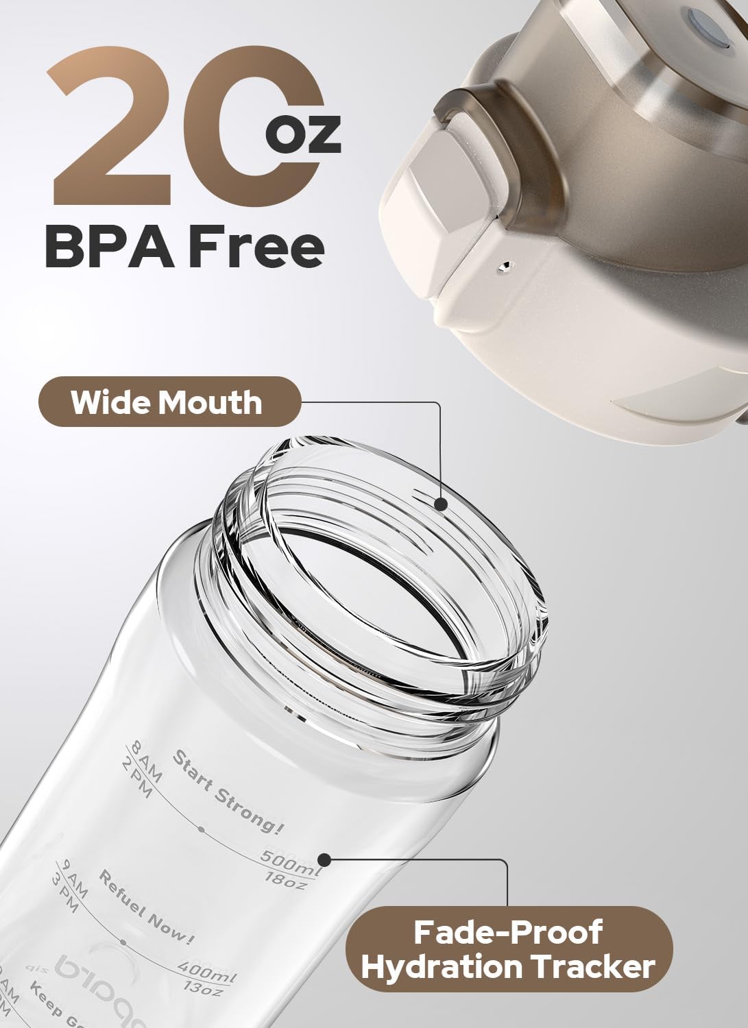 Opard Zip 20oz Plastic Water Bottle Dishwasher Safe, Leakproof Flip-Top Lid, BPA Free Tritan, Wide Mouth Reusable Kids Water Bottle for School Hiking Commuting Outdoor Travel and Gym - Image 7
