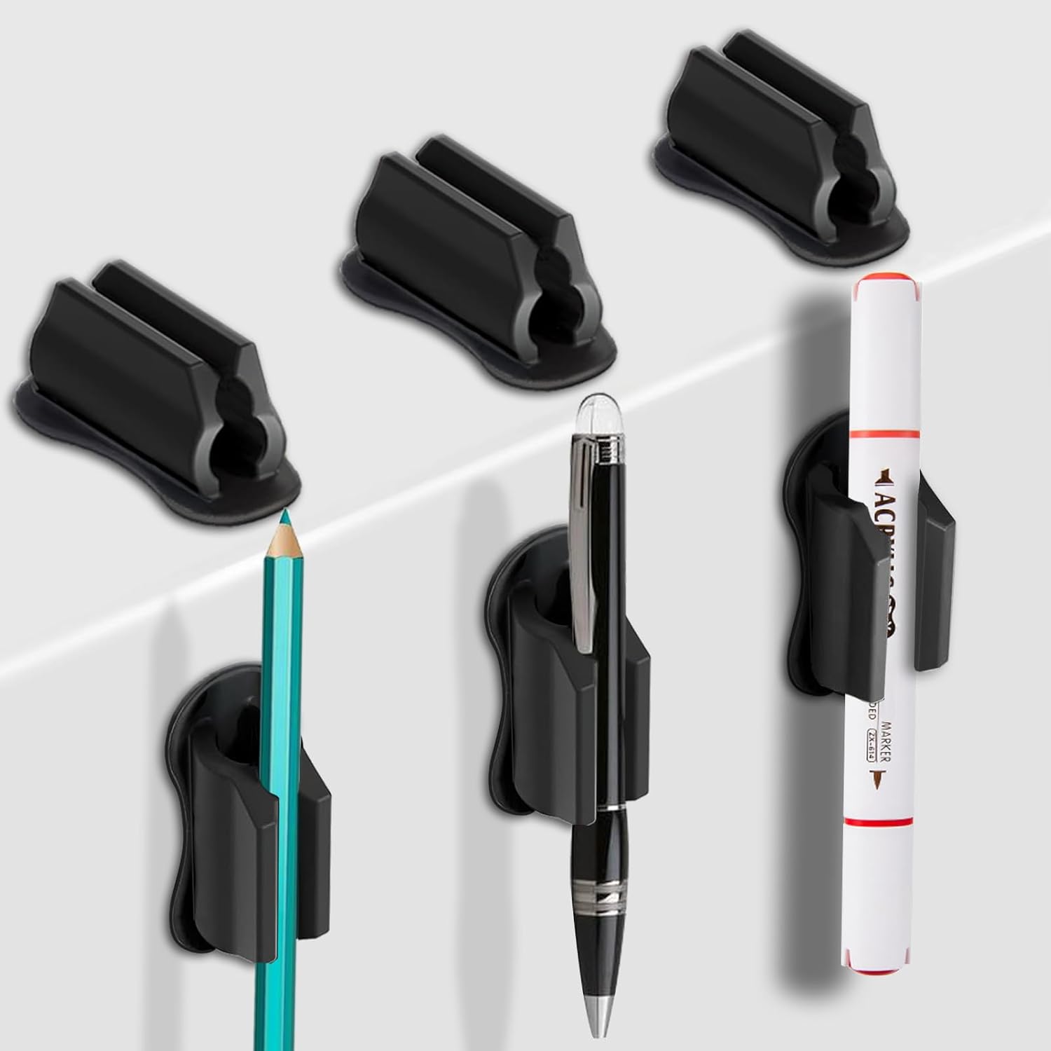 Adhesive Pen Holder for Wall Pencil Holder for Desk Organizer, 6Pack Silicone Pen Holders for Clipboard, Marker Holder Sticky Pen Holder for Desk, Office Teacher Supplies Stylus Holder (6 black)