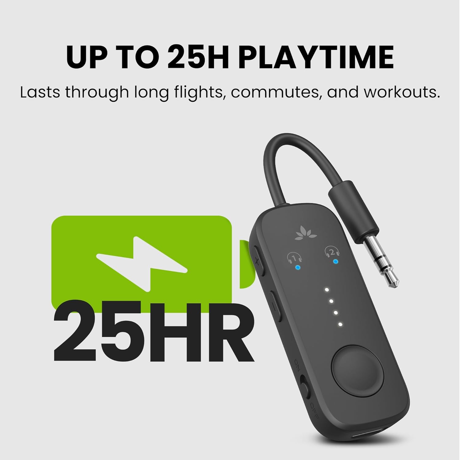 Avantree Relay – Airplane Bluetooth Adapter for 2 AirPods or Headphones | Future-Proof Firmware Upgradable, Qualcomm aptX Adaptive, 25H Battery, 3.5mm AUX Transmitter for Flight Travel & Gym - Image 6