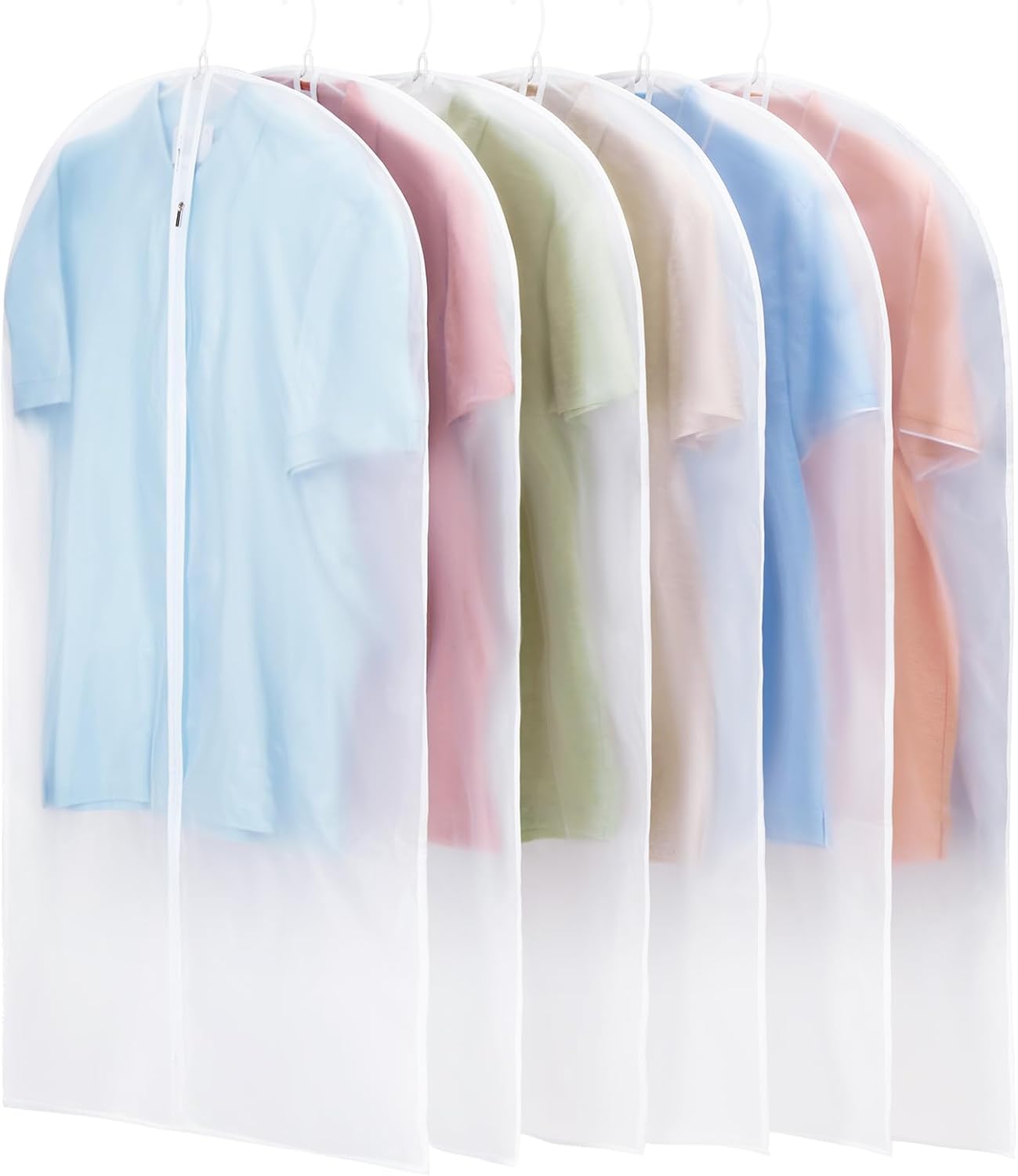 6 Pack Garment Bags for Hanging Clothes - Translucent Suit Bag for Closet Wardrobe Storage Travel - 24" x 42"
