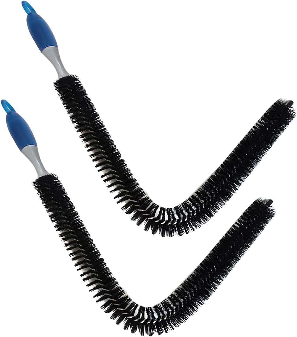 Long Handle Car Engine Cleaning Brush, Hard Bristle Automotive Wash Brushes, Flexible Bendable Vehicle Detailing Brush for Car Radiator Dryer Vent, Engine Oil Residue (2PCS)