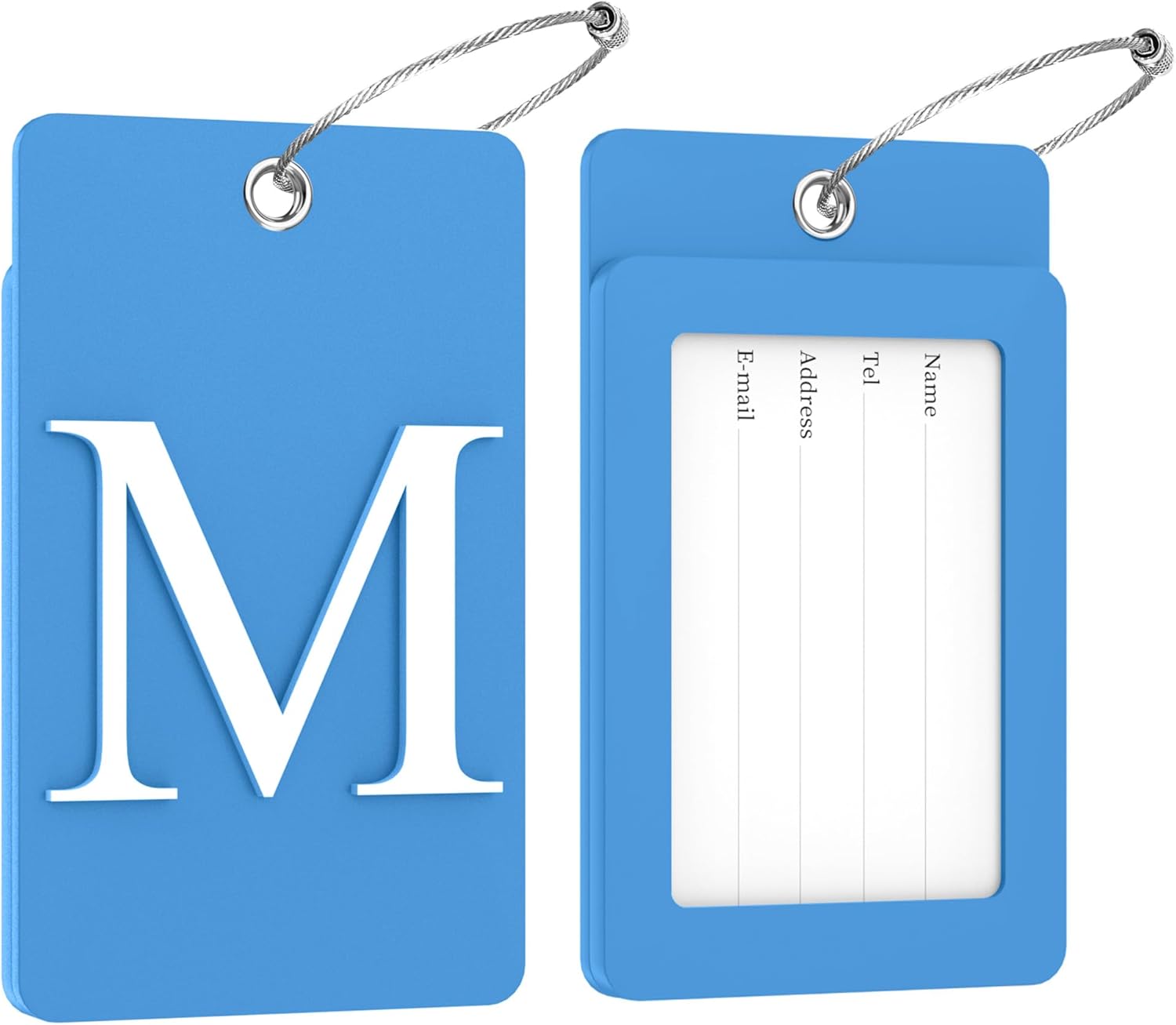 Gostwo 2 Pack Luggage Tags for Suitcases, 26 Initial Letter Travel Luggage Baggage Identification Labels ID Tag Fully Bendable Tags with Stainless Steel Loop (Blue) (Letter M) - Image 2