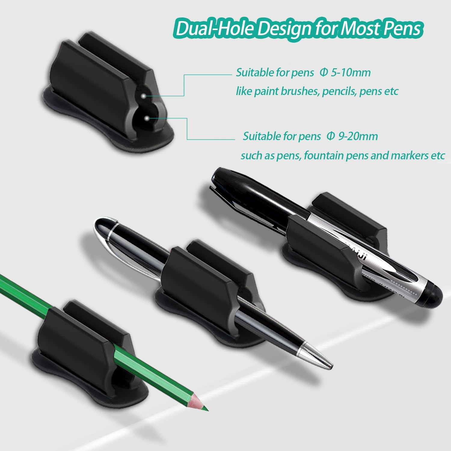 Adhesive Pen Holder for Wall Pencil Holder for Desk Organizer, 6Pack Silicone Pen Holders for Clipboard, Marker Holder Sticky Pen Holder for Desk, Office Teacher Supplies Stylus Holder (6 black) - Image 3
