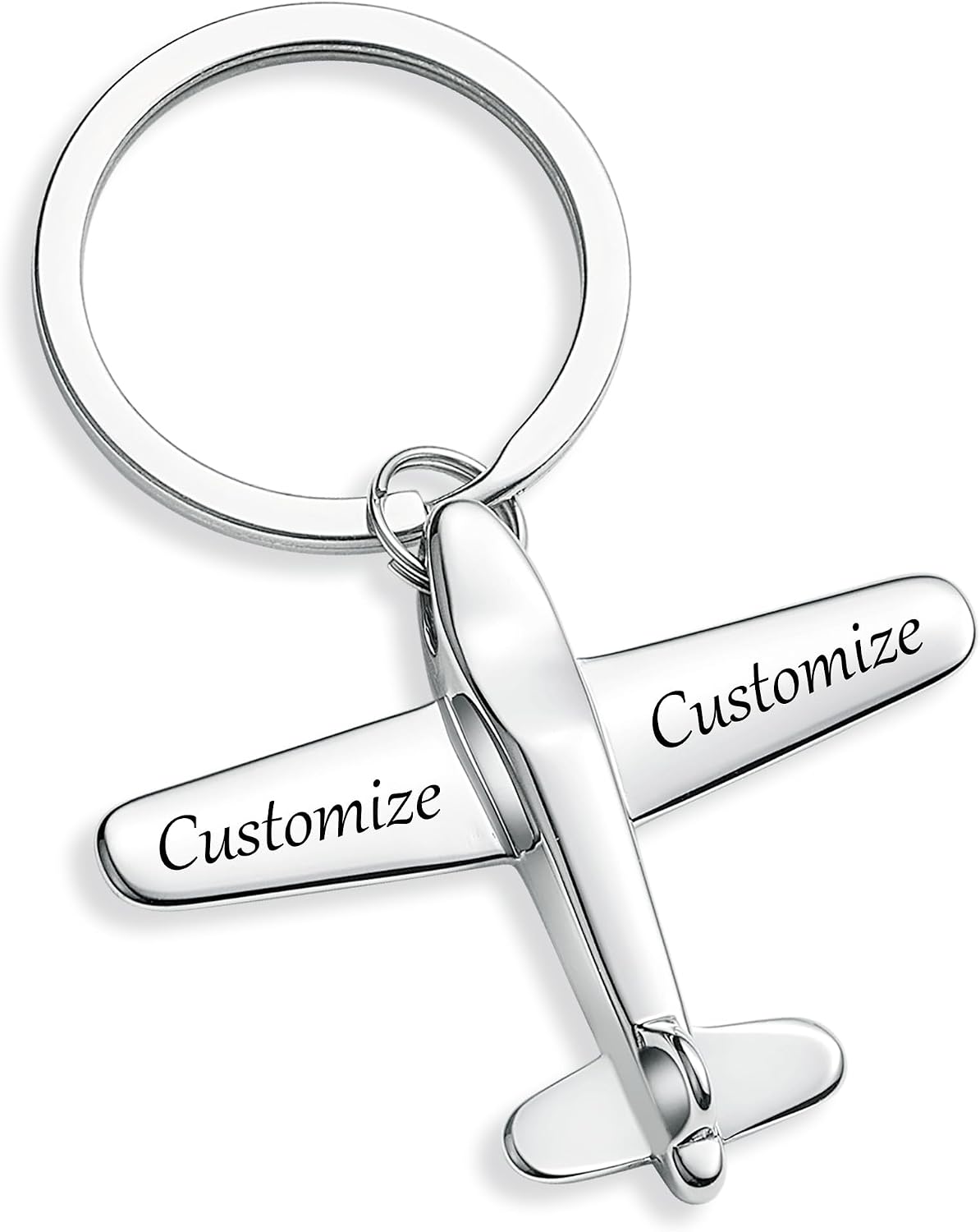 Fanery Sue Custom Airplane Keychain, Personalized 3D Stainless Steel plane Key Chains Engraved with Names, Aviation Gifts for Flight Attendant Pilot Travelers