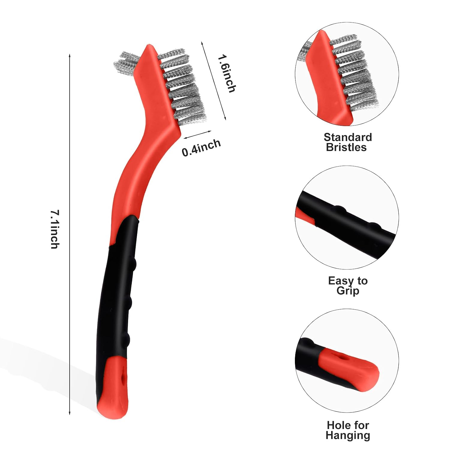 MAXMAN Wire Brush Set 3Pcs, Small Wire Brushes for Cleaning, Rust Remover, Scrub Brush, Detailing Brush, Metal Brush, Stainless Steel/ Brass/ Nylon Bristles Bristle Brush, Scratch Brush, (Red) - Image 2