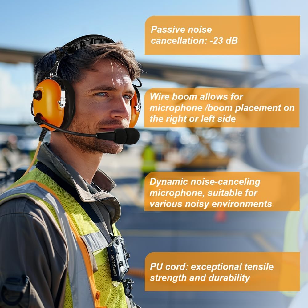 Aviation Ground Crew Headset, NC Mic, PTT, Comfort Pads, 6ft Cord w/ Plug - Image 4